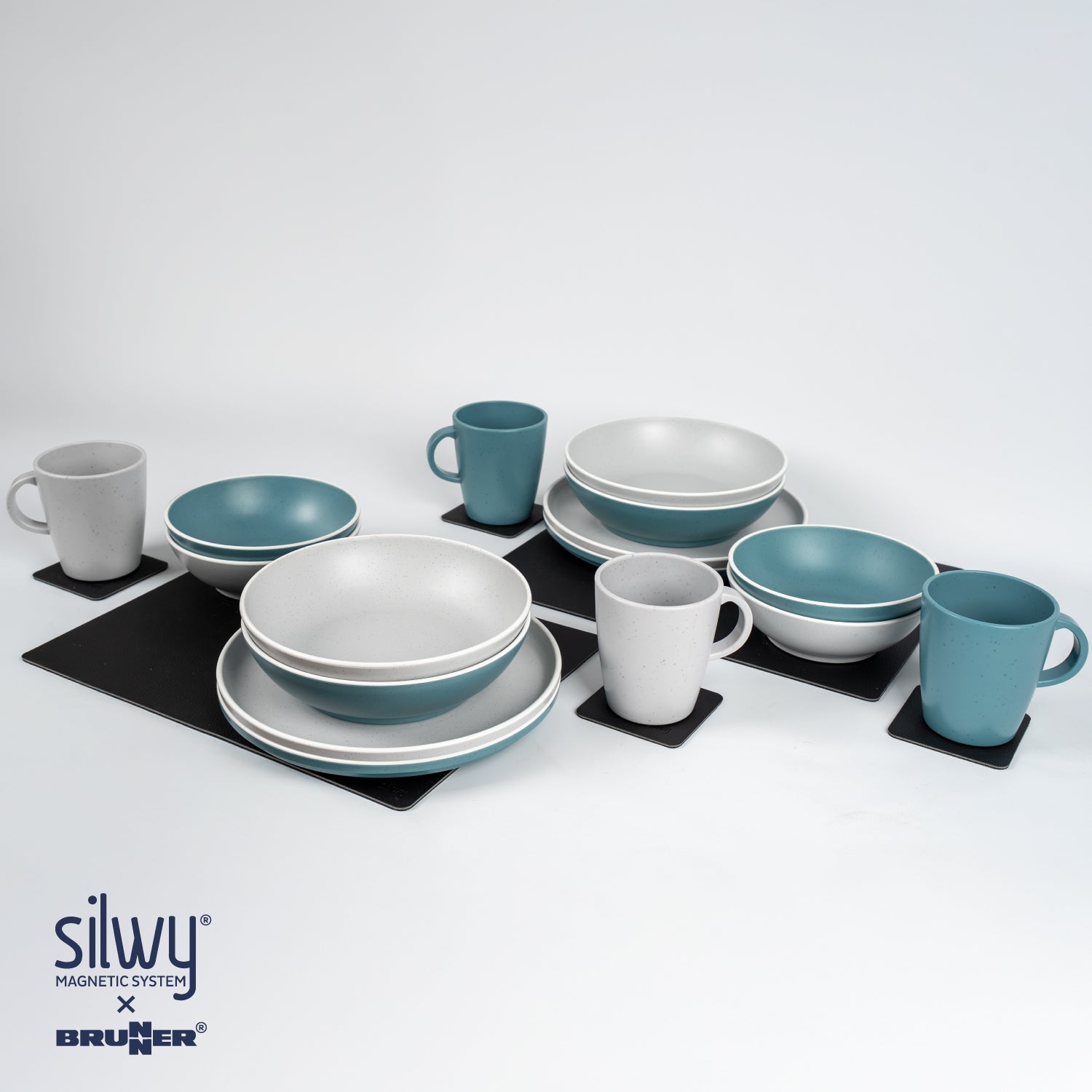 Kunststoffgeschirr-Family-Set white/blue