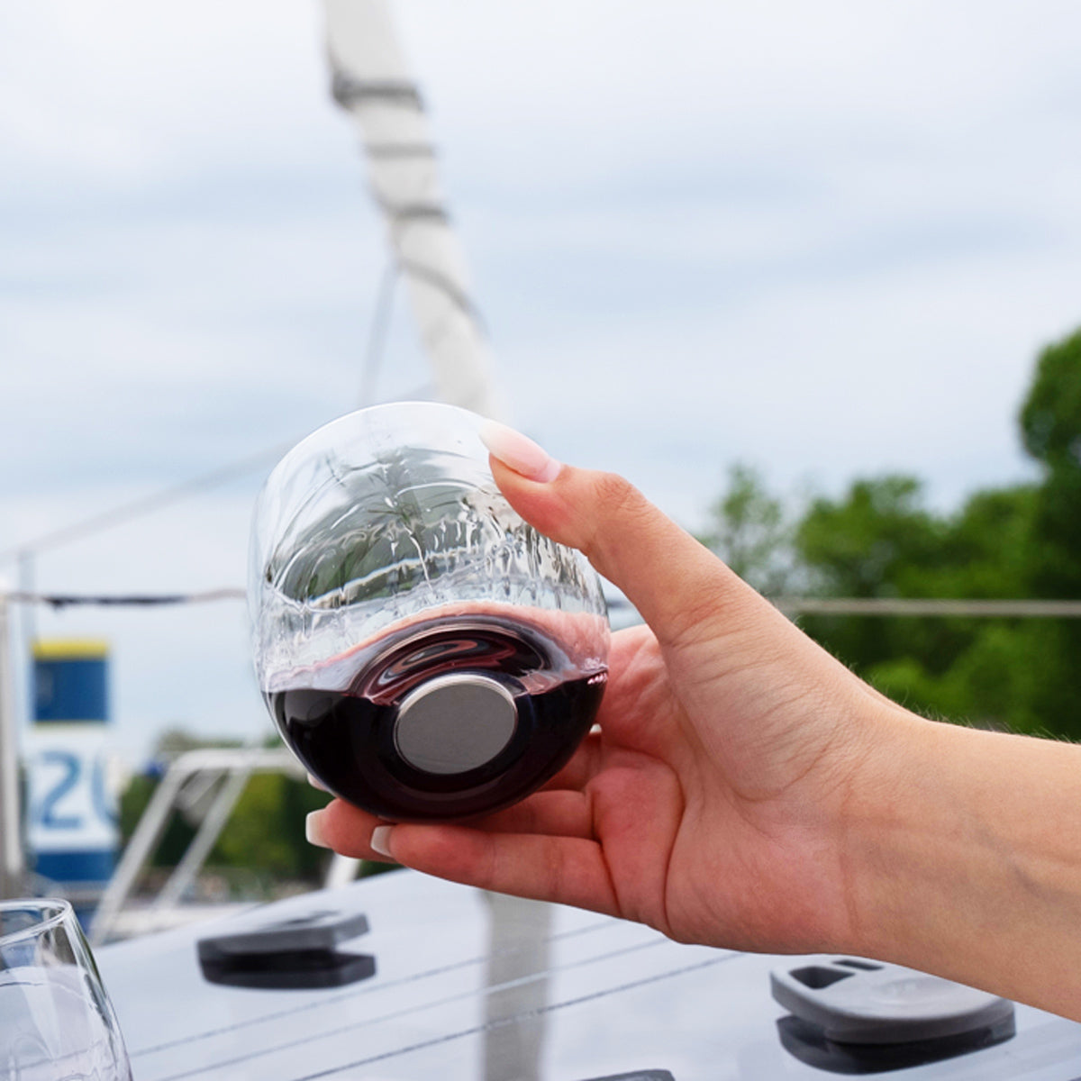 Magnetic crystal glass held in the air on boat
