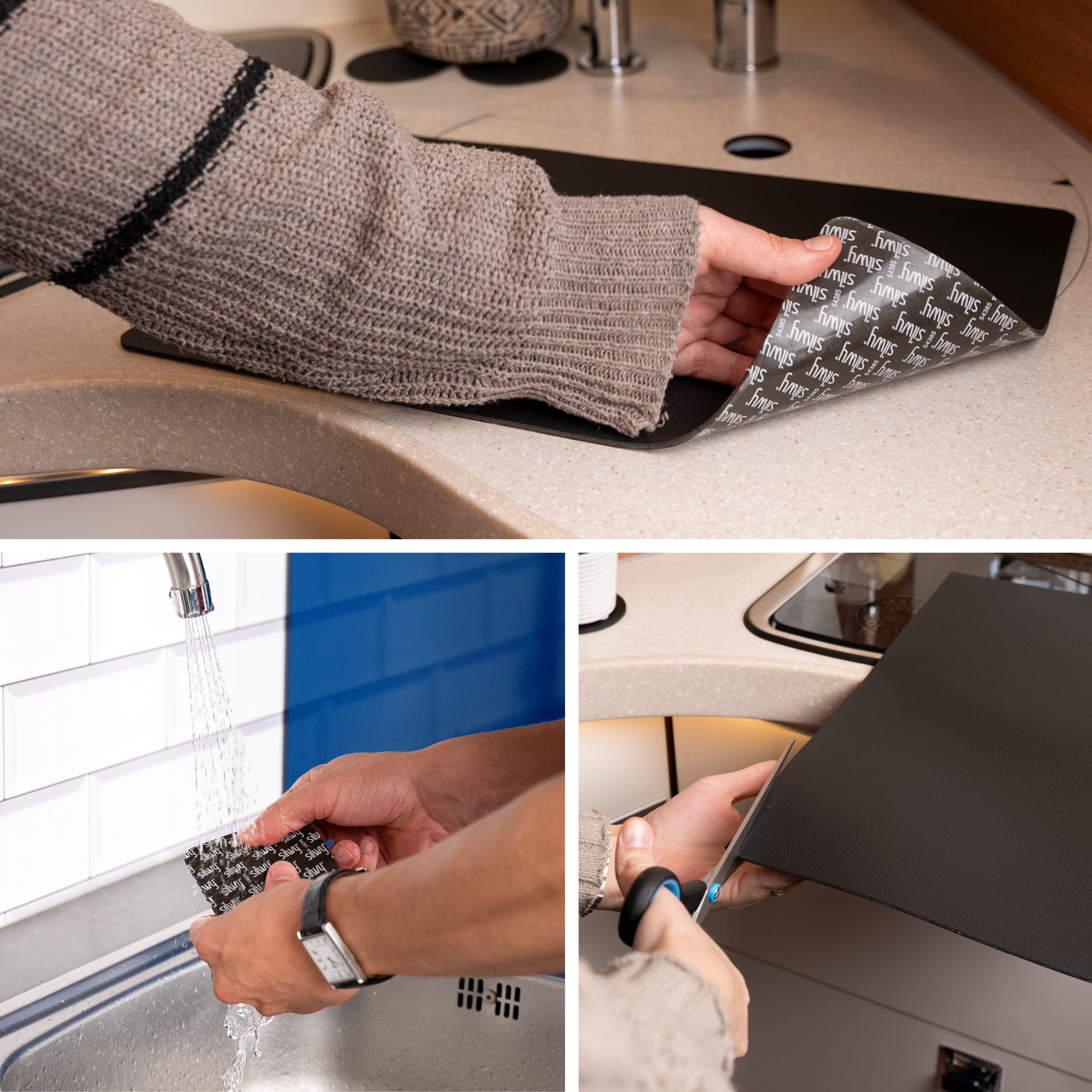 Do It Yourself metal mat in black. The mat can be removed at any time without leaving any residue, cut to any size and washed off with clean water