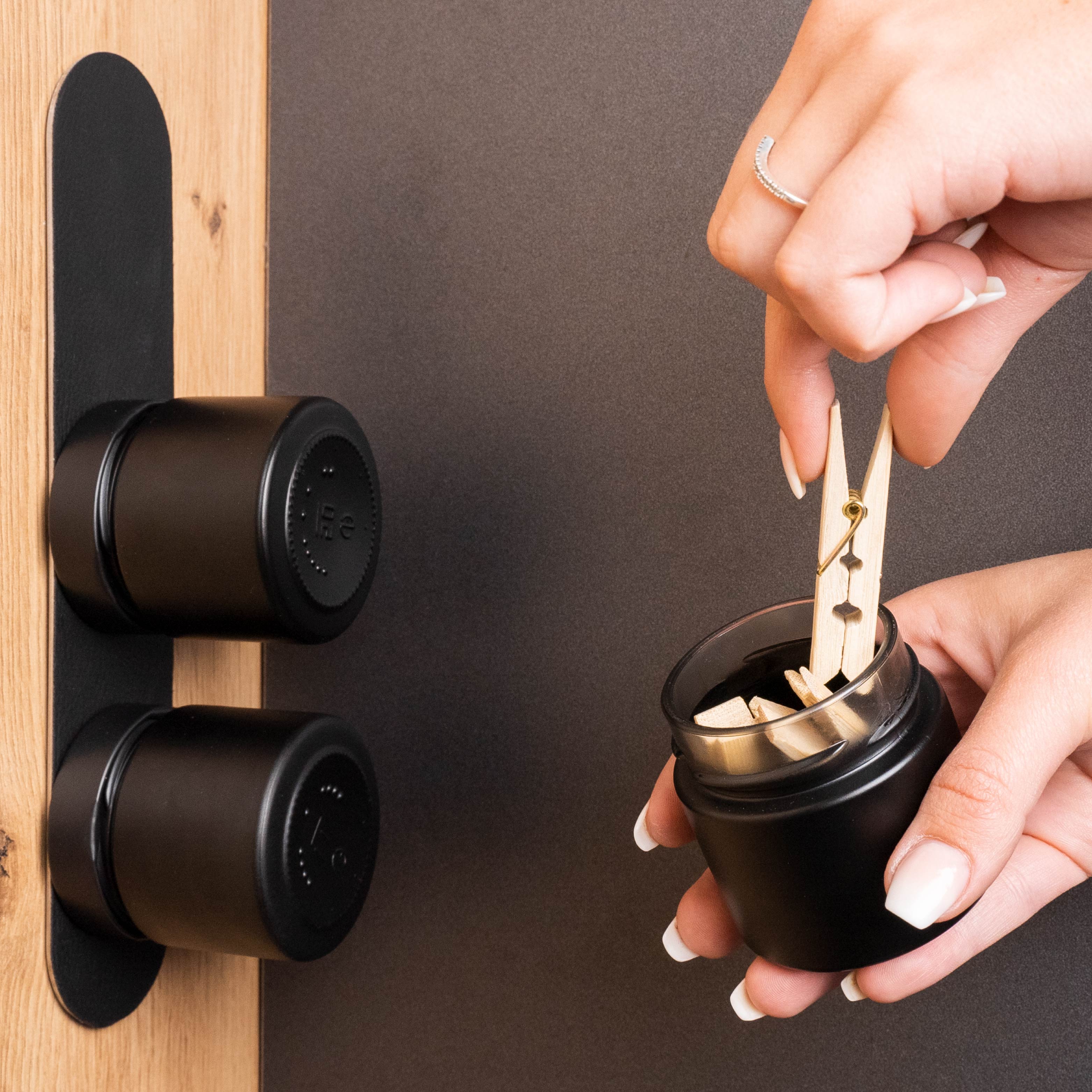Magnetic deli jars in alternative use for office utensils