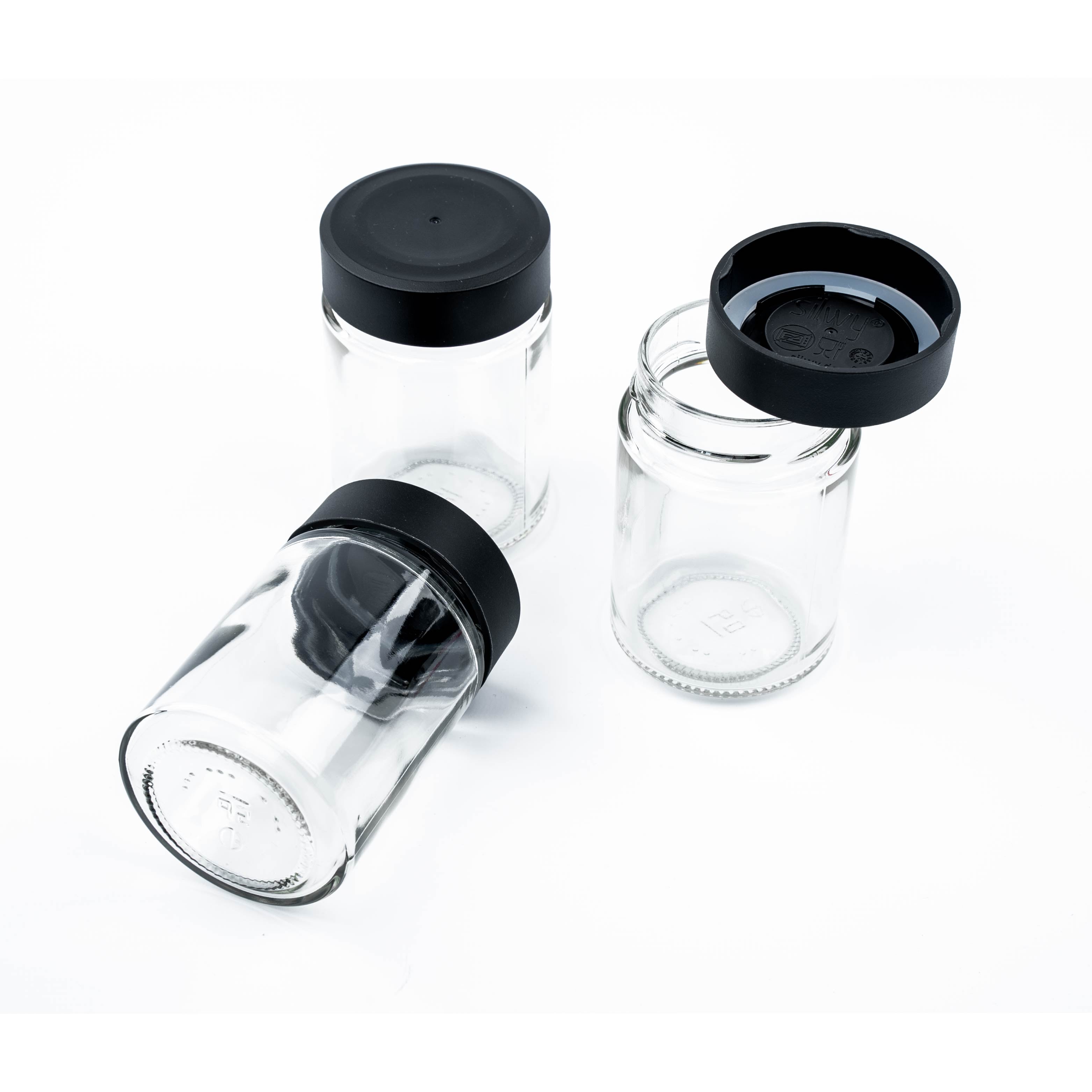 Free-standing Magnetic deli jars with a view of the integrated magnets in the jar lid