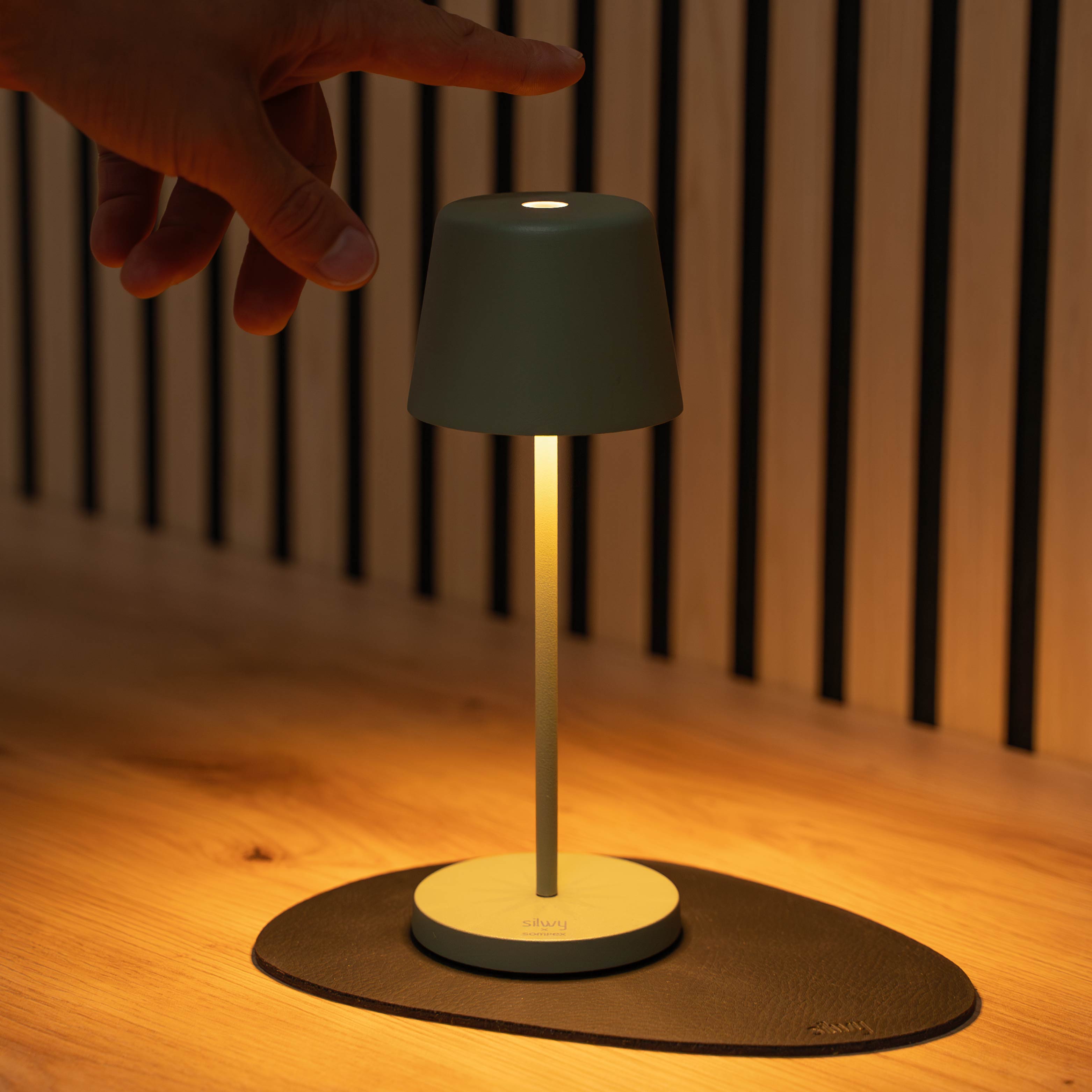 Apagado de Luz magnética Monaco en olive sobre el mantel individual correspondiente
