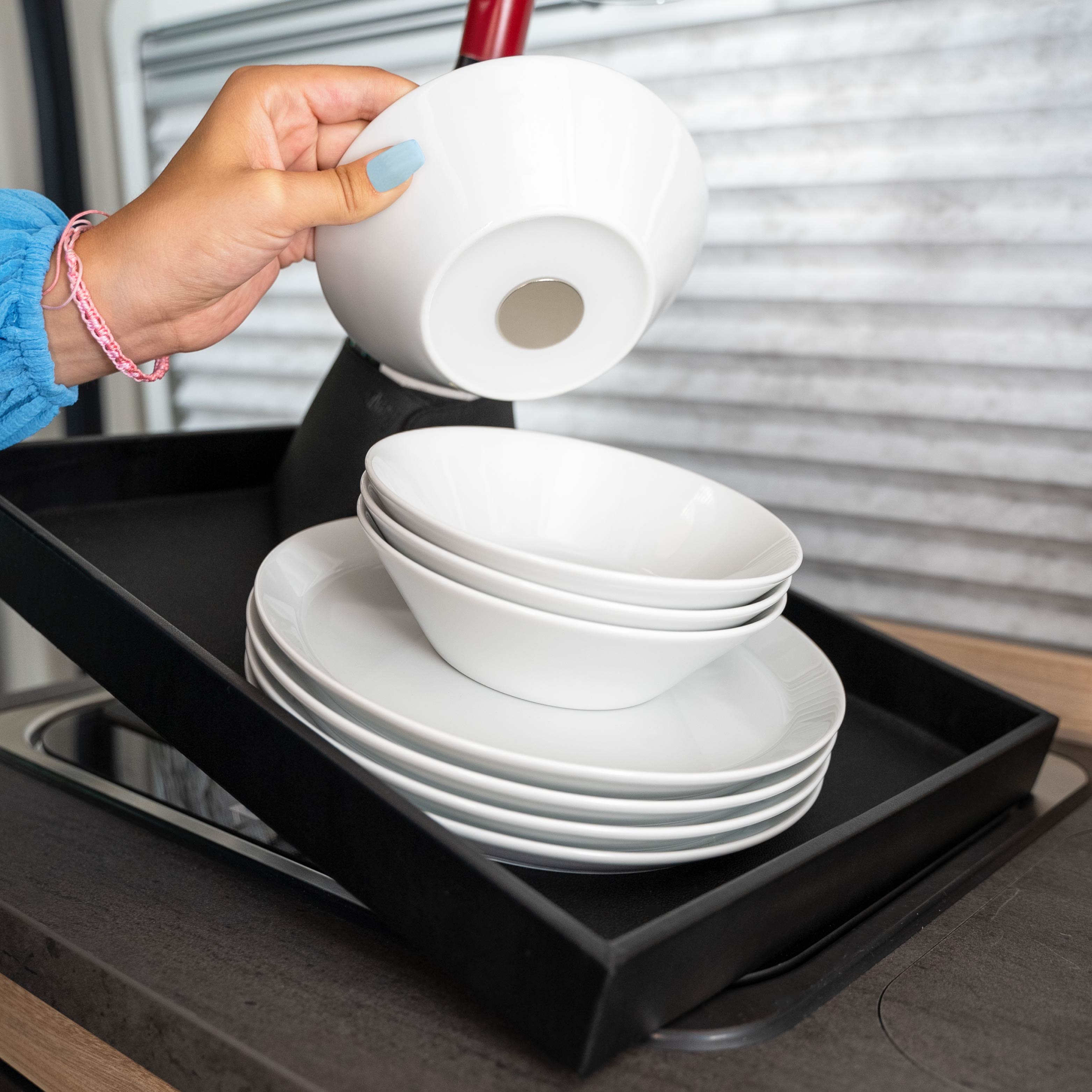 Set de porcelaine magnétique blanc empilable