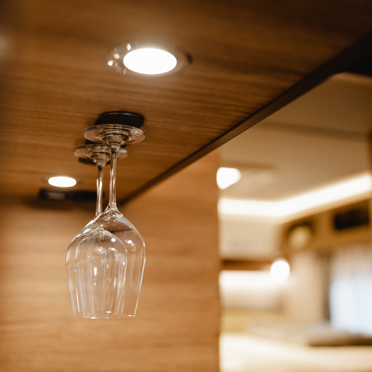 Verres à vin en cristal magnétiques rangés à la Barre Métallique À l'envers