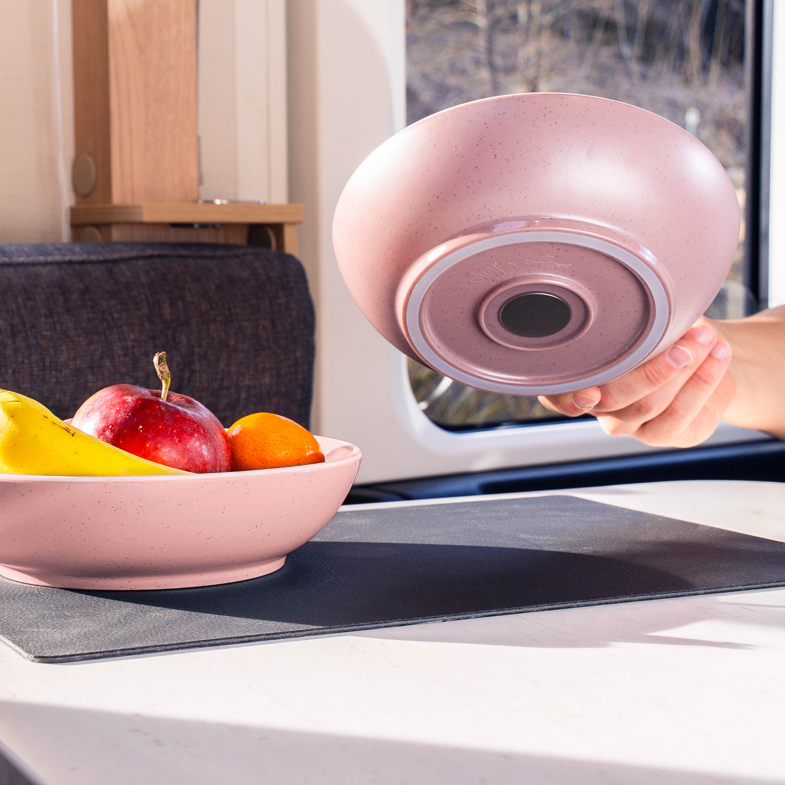 Ciotola di plastica per alimenti rose su tappetino