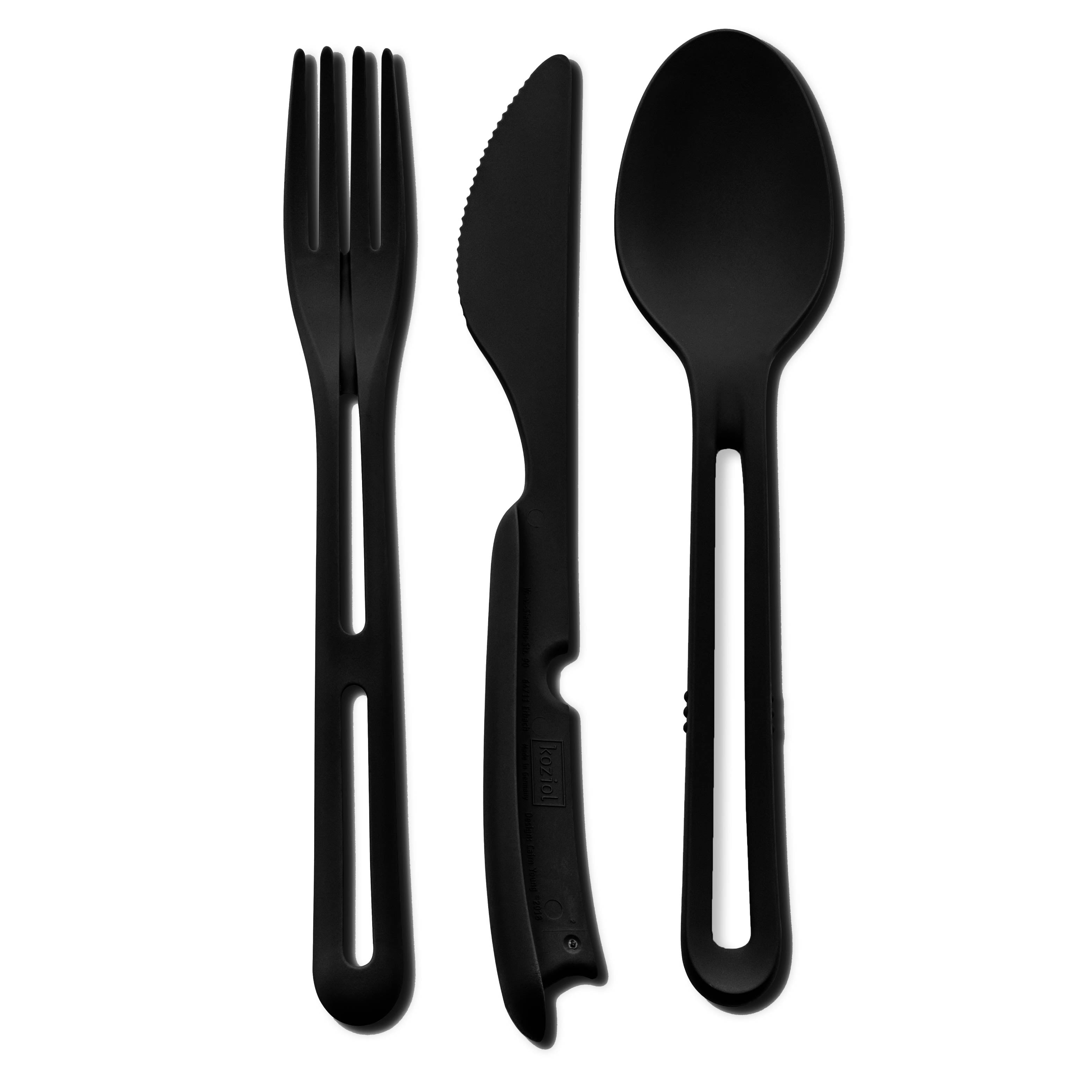 Set di posate in plastica TRICKY - Set di 3 pezzi composto da forchetta, coltello e cucchiaio