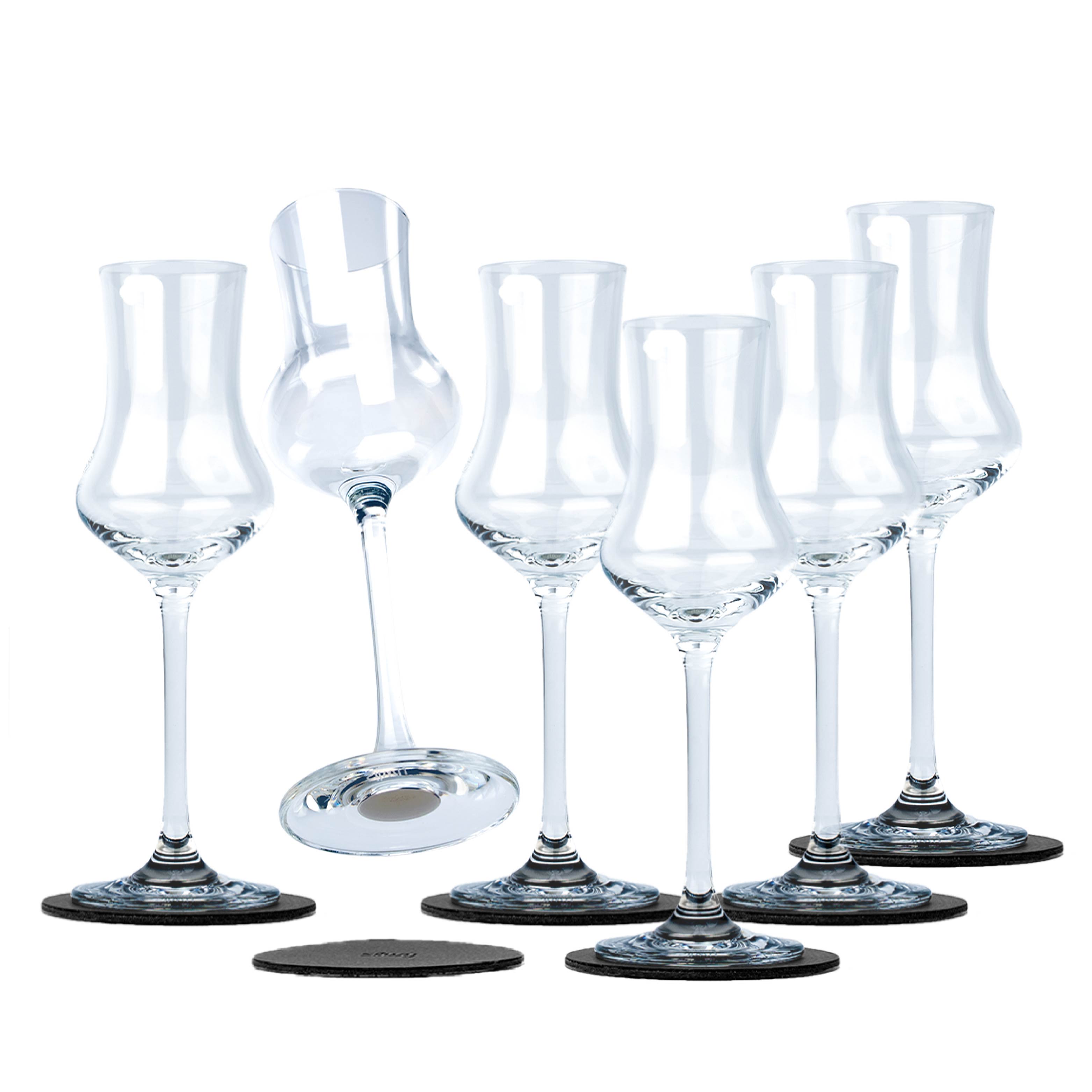Set of 6 Magnetic crystal glasses liqueur with round Metal nano gel pads and integrated magnets in the bottom 