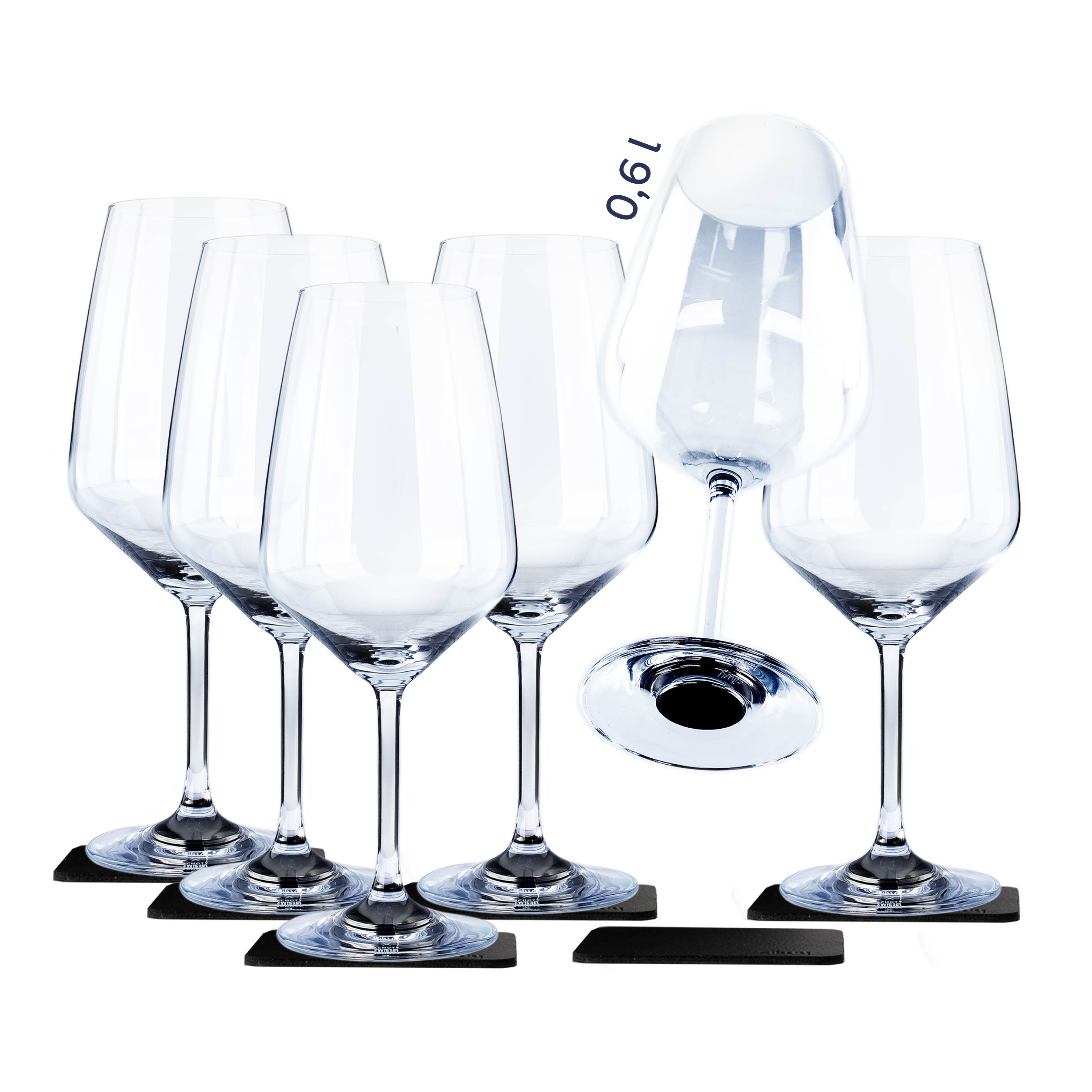 Set of 6 Magnetic crystal glasses wine with square Metal-Nano-Gel-Pad and integrated magnet in the base 