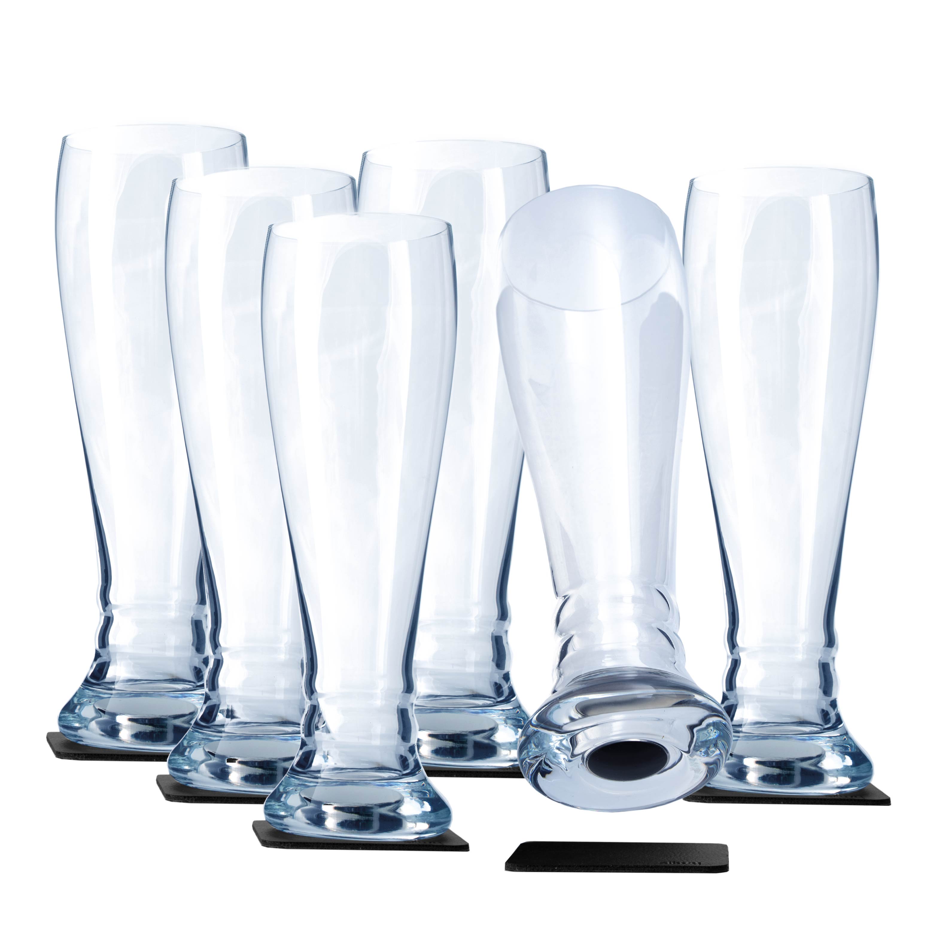 Set of 6 magnetic wheat beer glasses with square Metal-Nano-Gel-Pad and integrated magnet in the base 
