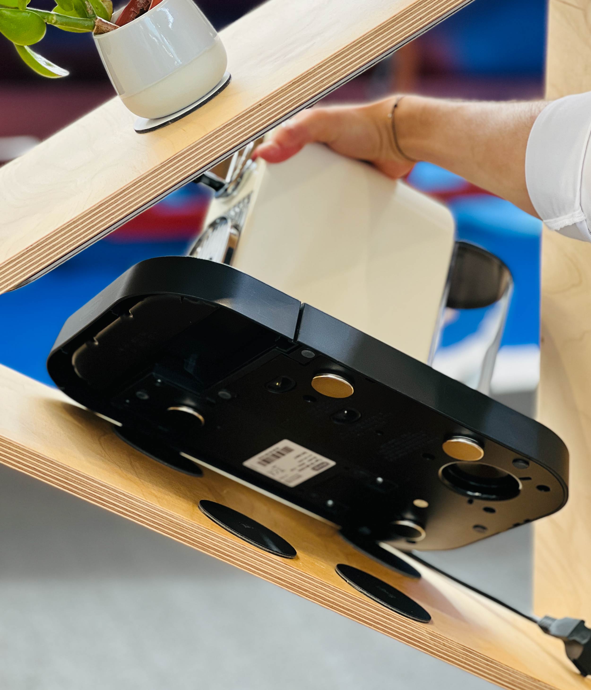 Coffee machine attached to nano gel pads with power magnets