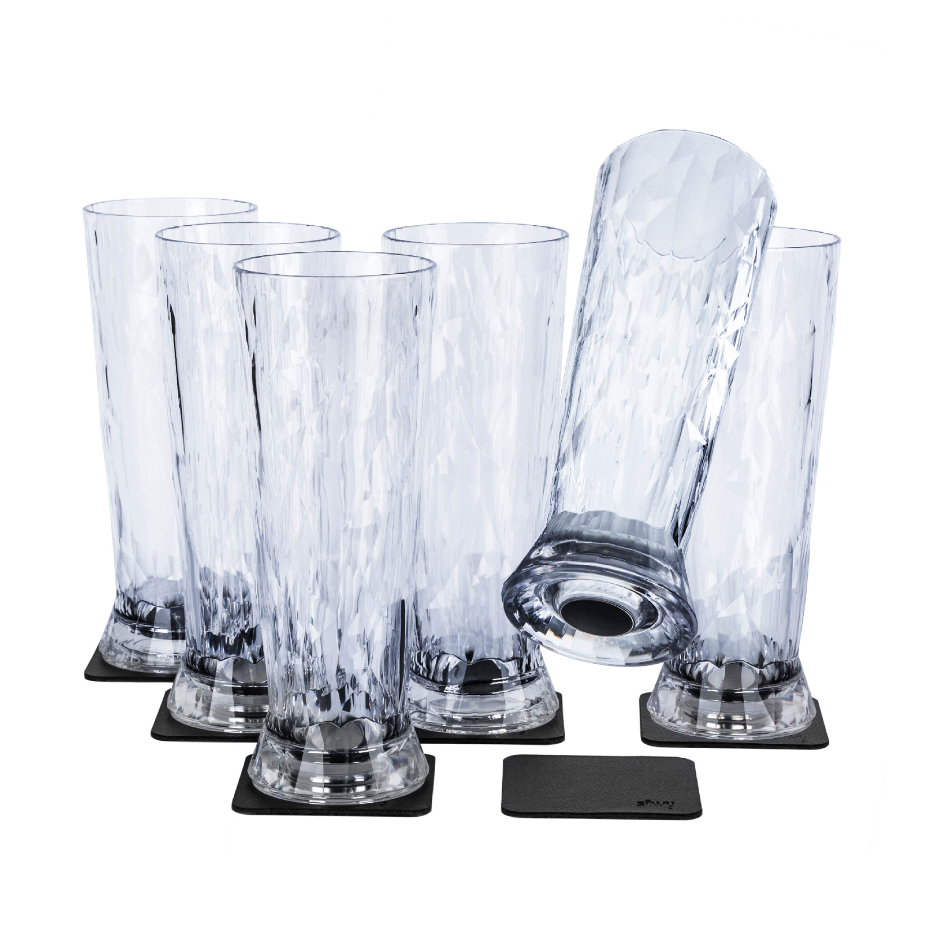 Free-standing plate with 6 magnetic plastic glasses beer