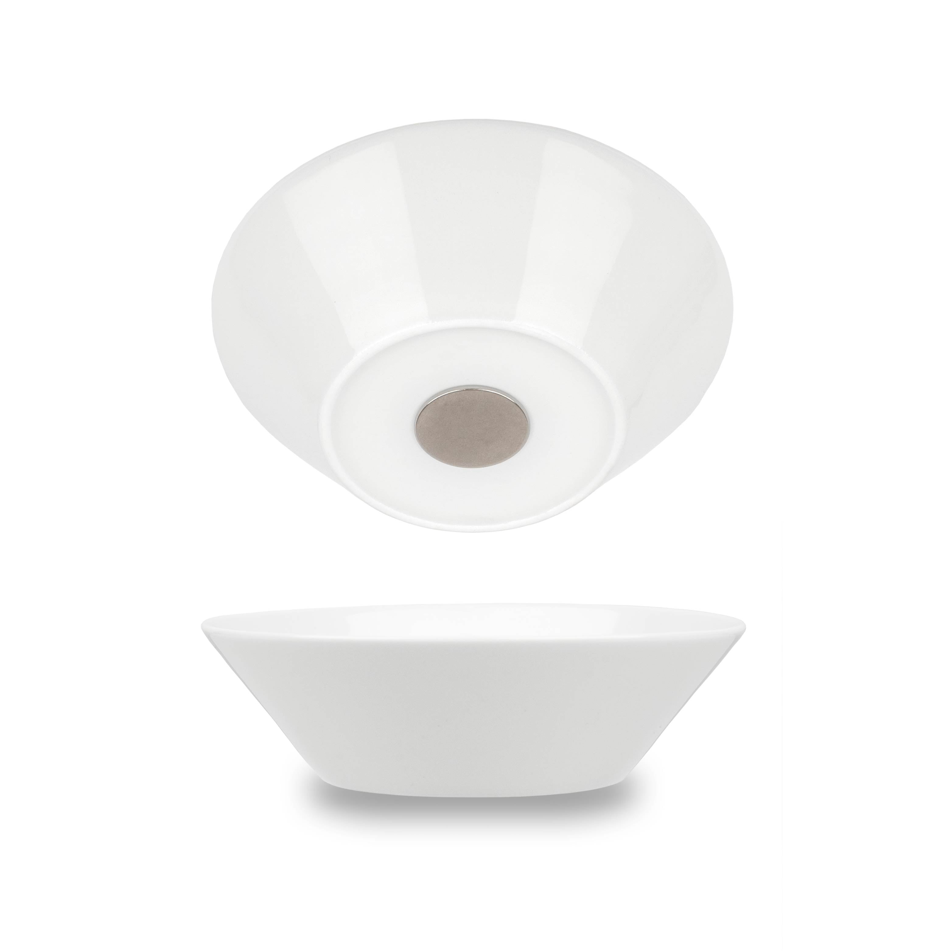Free-standing magnetic porcelain bowl with integrated magnet in the base 