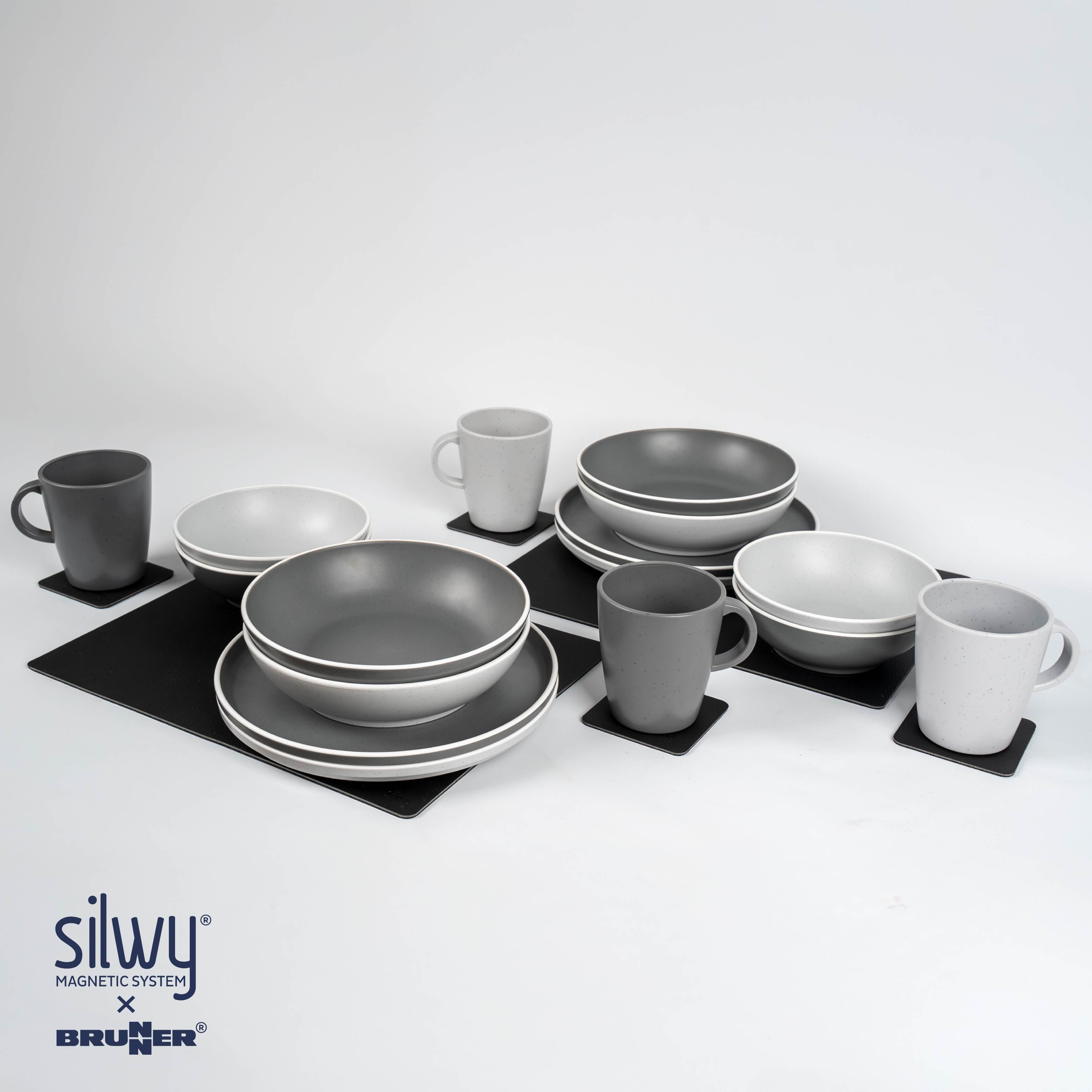 Plastic tableware family set grey