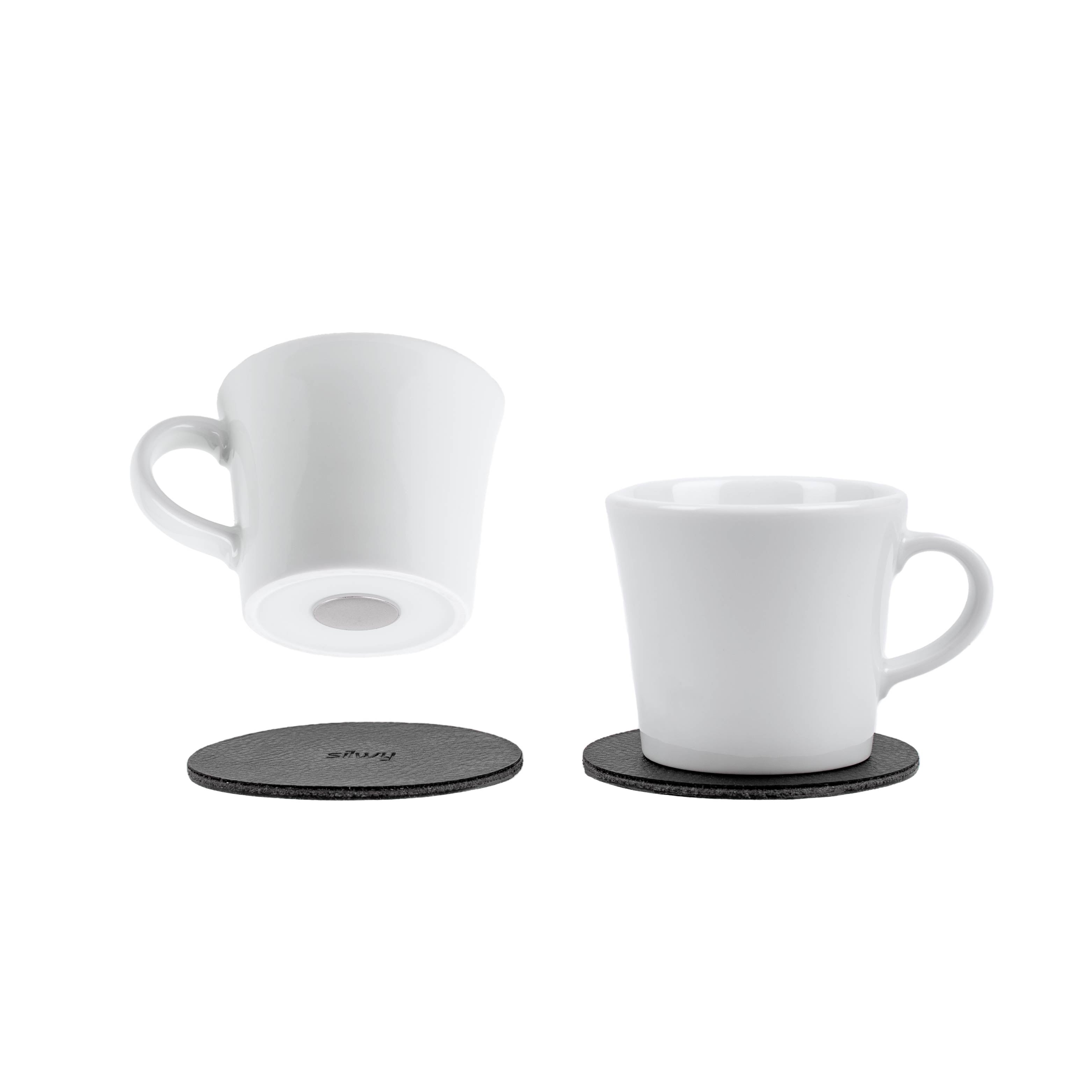 Free-standing magnetic porcelain espresso cups with pads