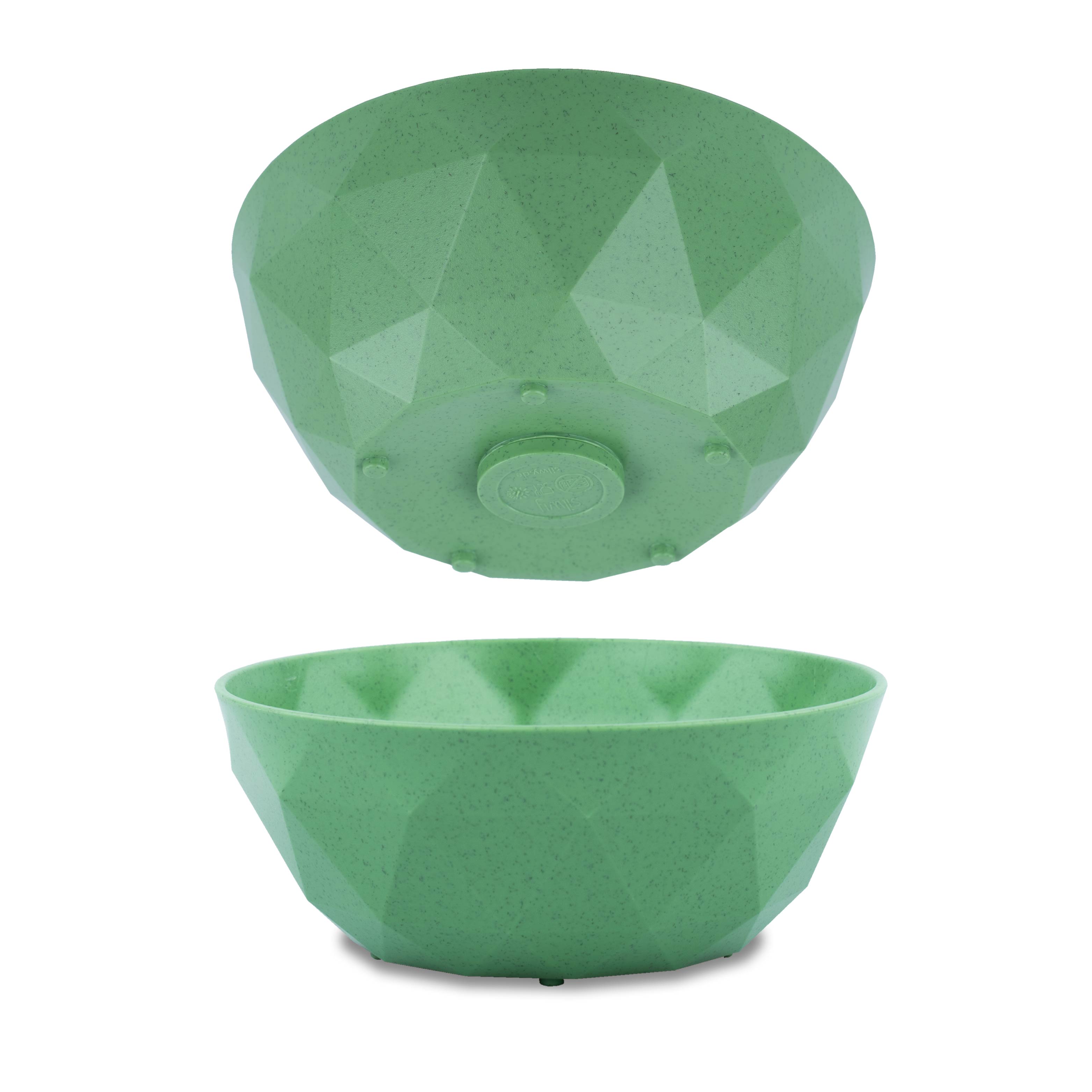 Free-standing magnetic plastic bowls in the color green in a set of two