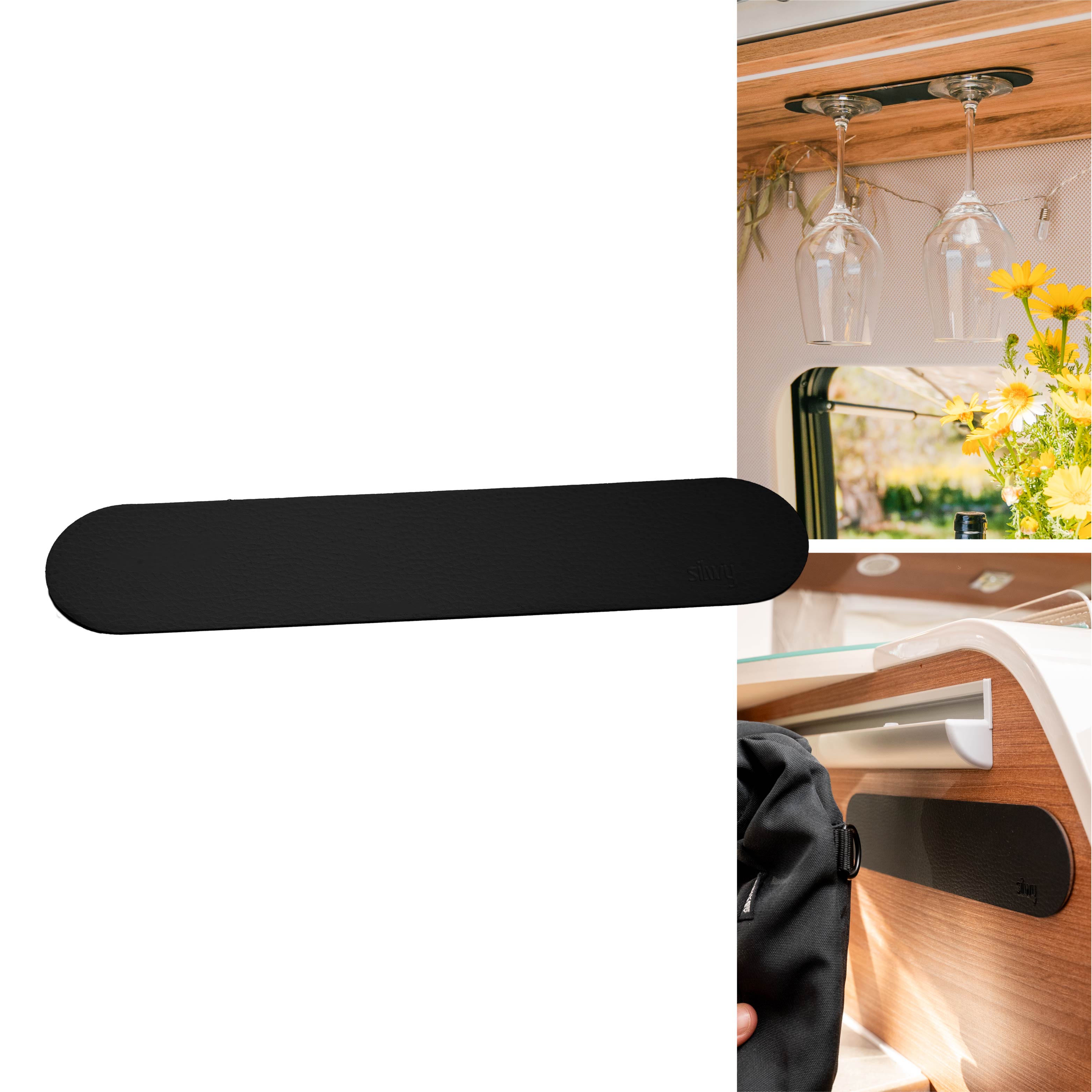 Metal Strip black clipping plate and Magnetic glasses wine and Magnetic bags attached to Metal Strip black 