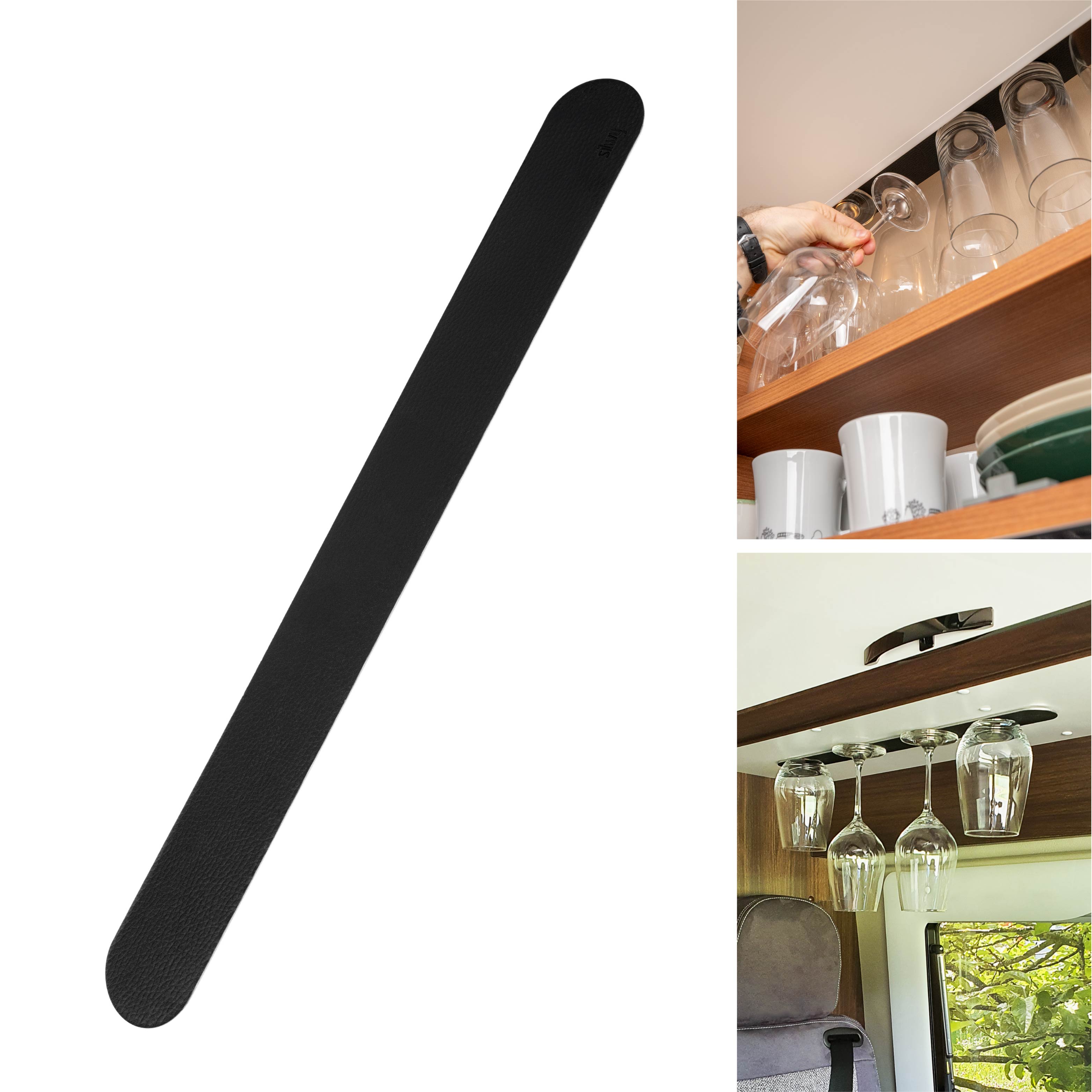 Metal Strip 50cm in black with application area in the storage compartment in the camper