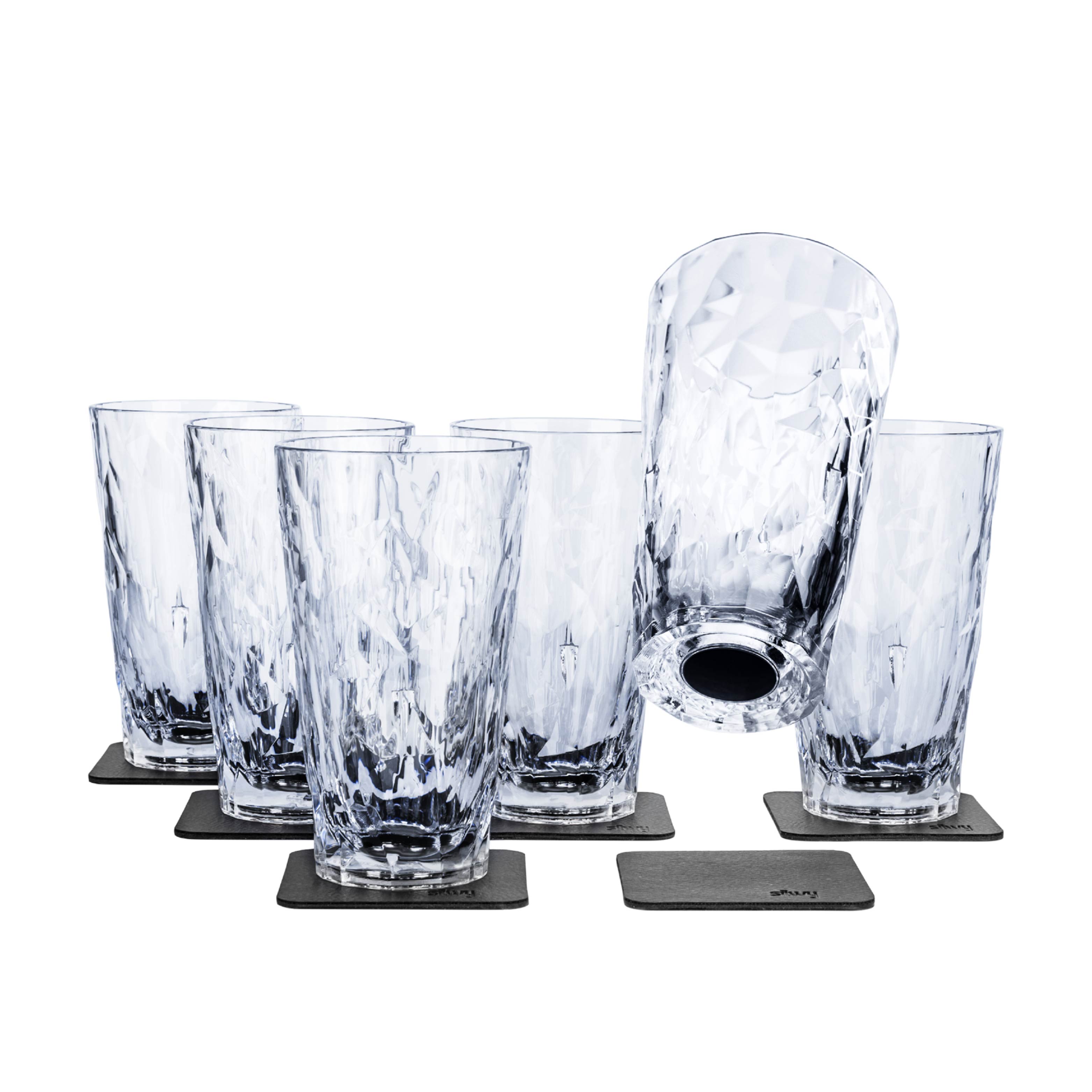 Free-standing stand with six magnetic plastic glasses Longdrink on the pads