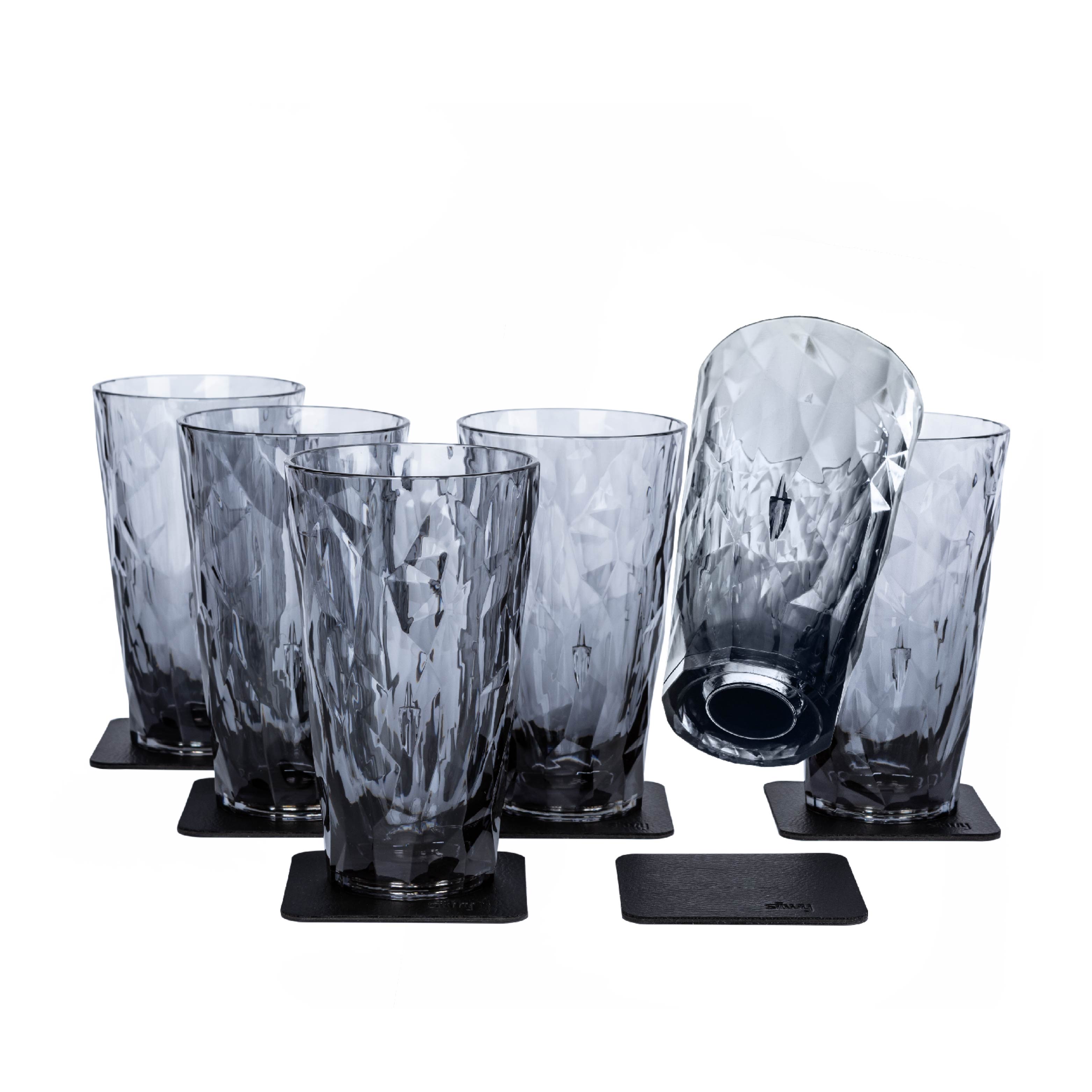 Free-standing stand with six magnetic plastic glasses Longdrink on the pads