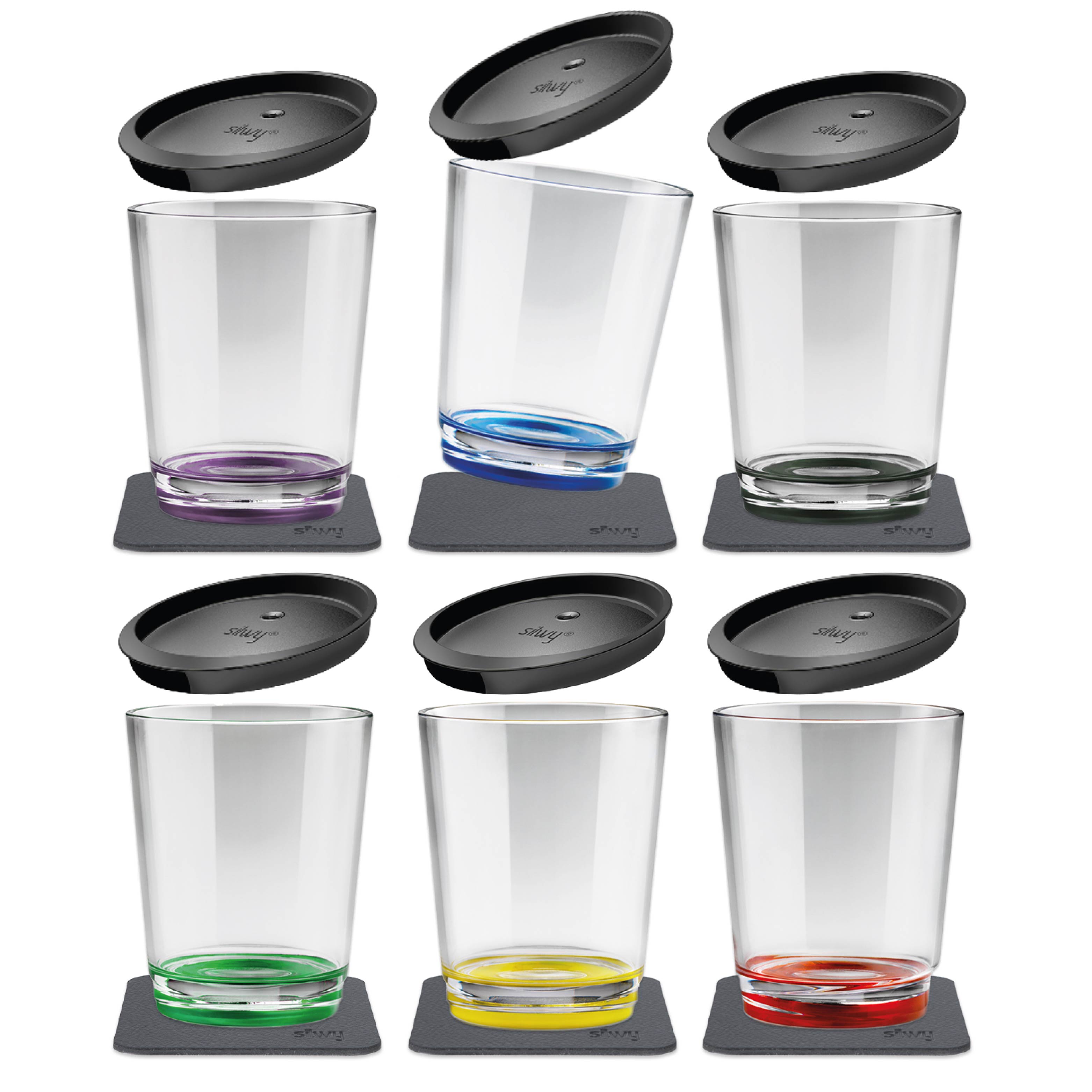Magnetic drinking cup Triple with accompanying Metal-Nano-Gel-Pads in the colors Berry, Blue, black, green, yellow and red 