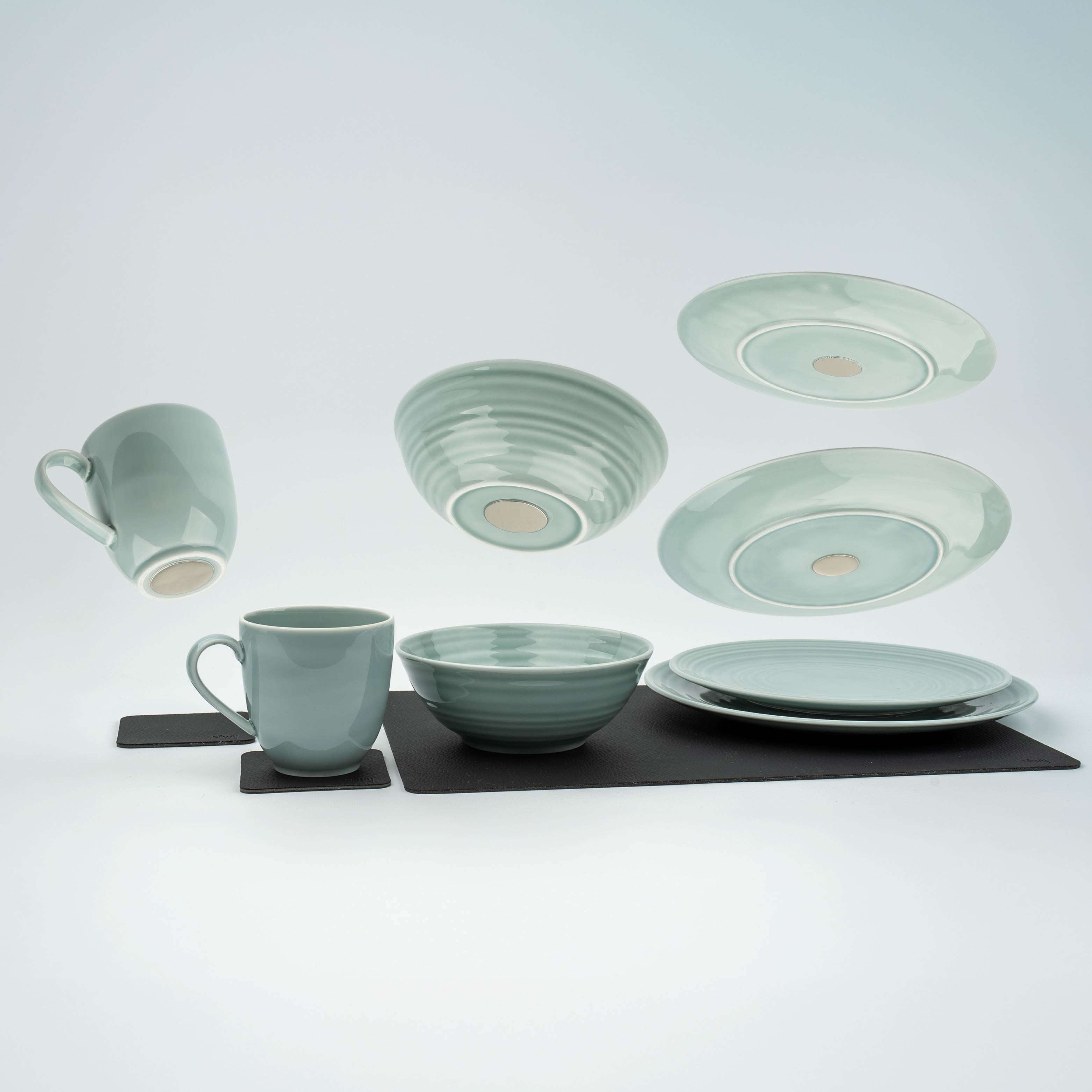 Magnetic porcelain tableware set cyan clipping image