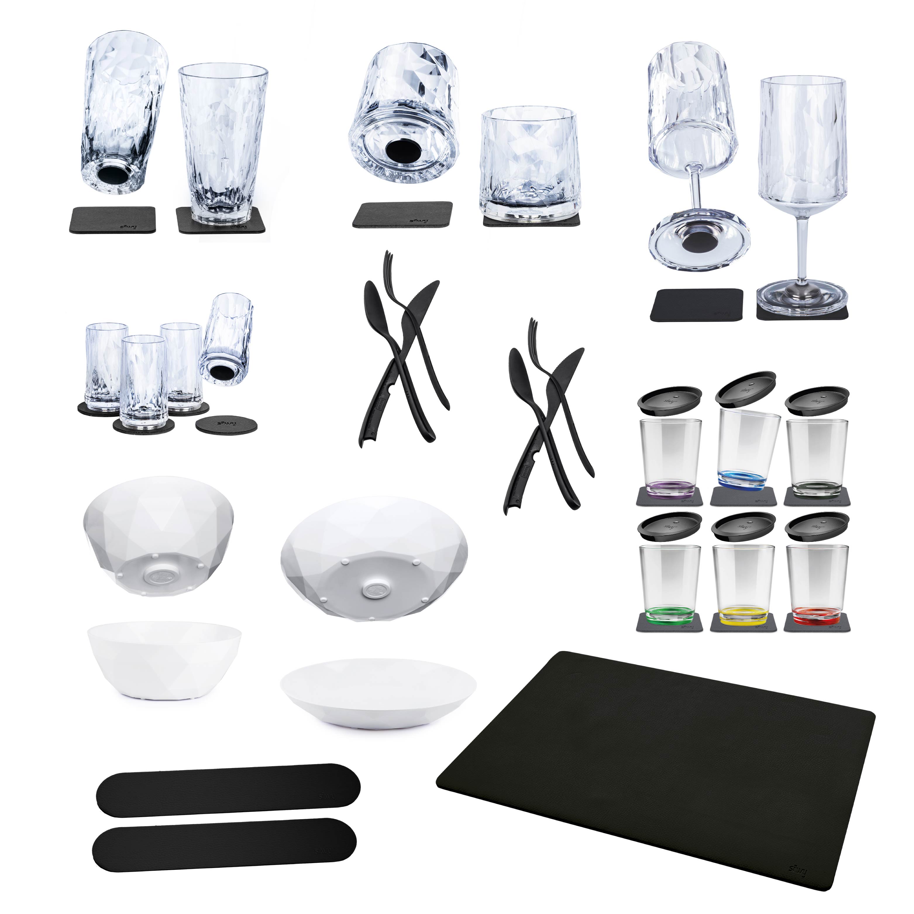 Set of magnetic glasses, Cutlery, magnetic food bowl, magnetic Plates, DIY metal mat, metal strips and Magnetic cups 