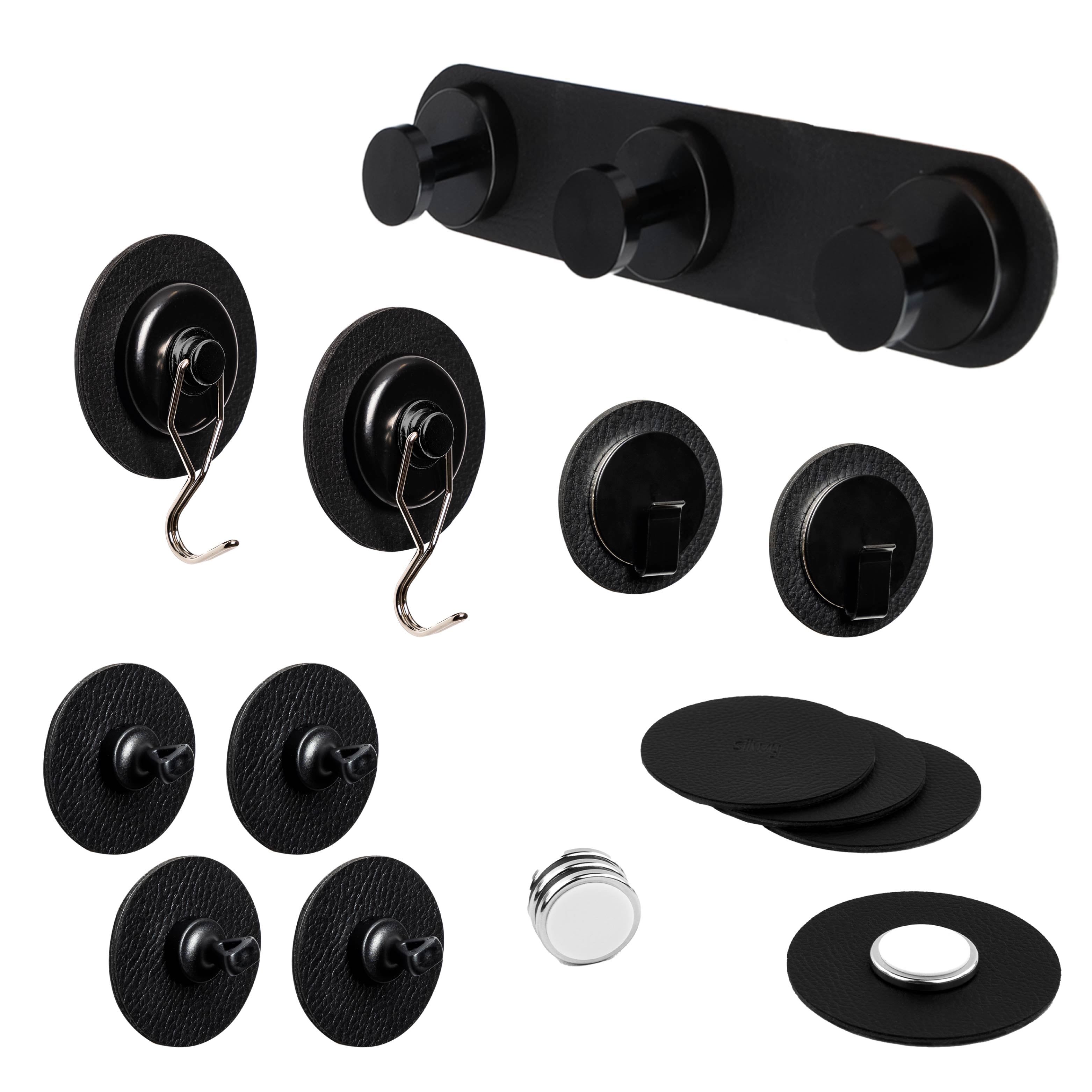 Set of hooks, coat rack Spotlight, pins and Metal Strip black 