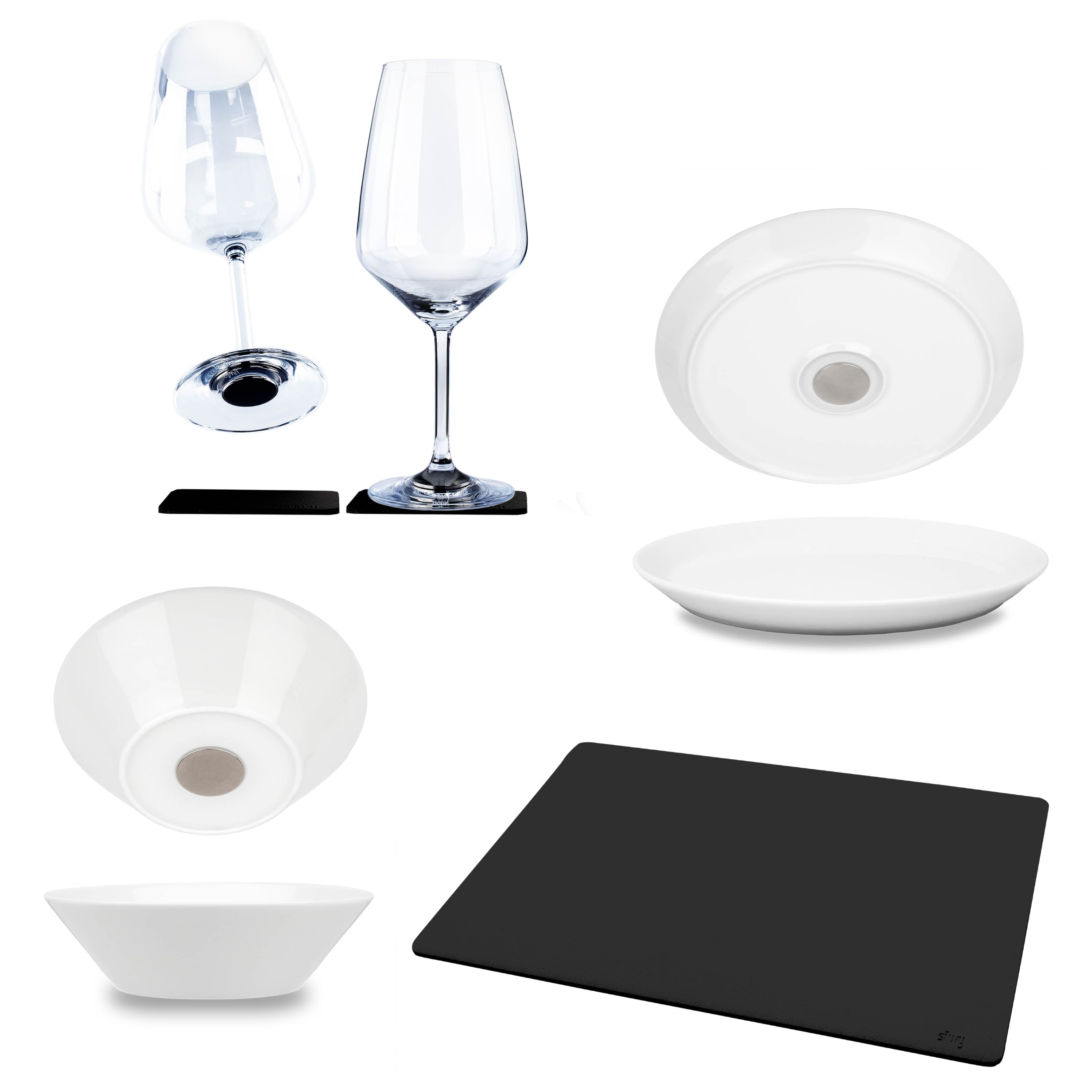Set Magnetic crystal glass wine, magnetic Plates, magnetic food bowl and metal mat DIY 