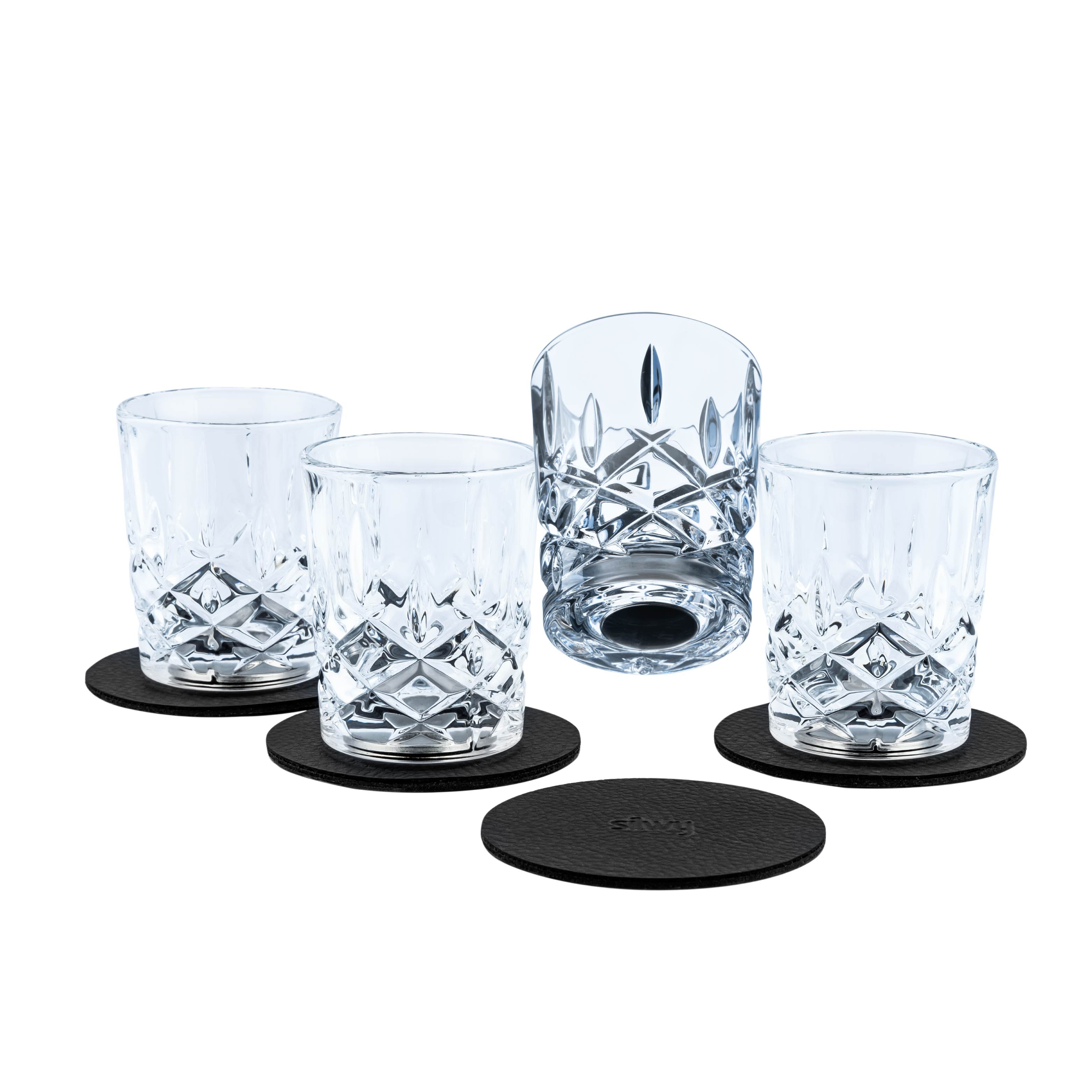 Magnetic crystal glasses shot with pads in a set of four