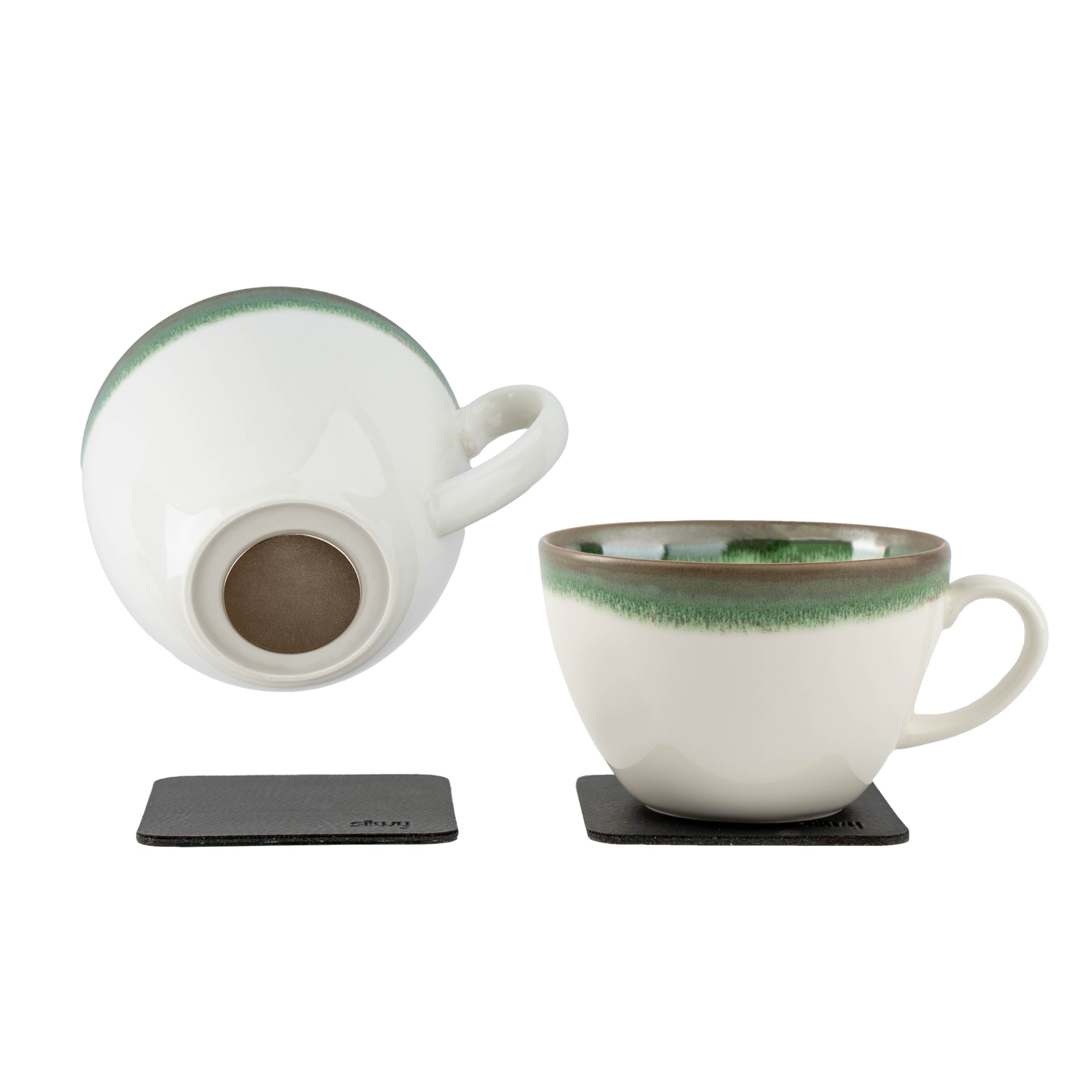 Porcelain cups with magnet on the Metal-Nano-Gel-Pads