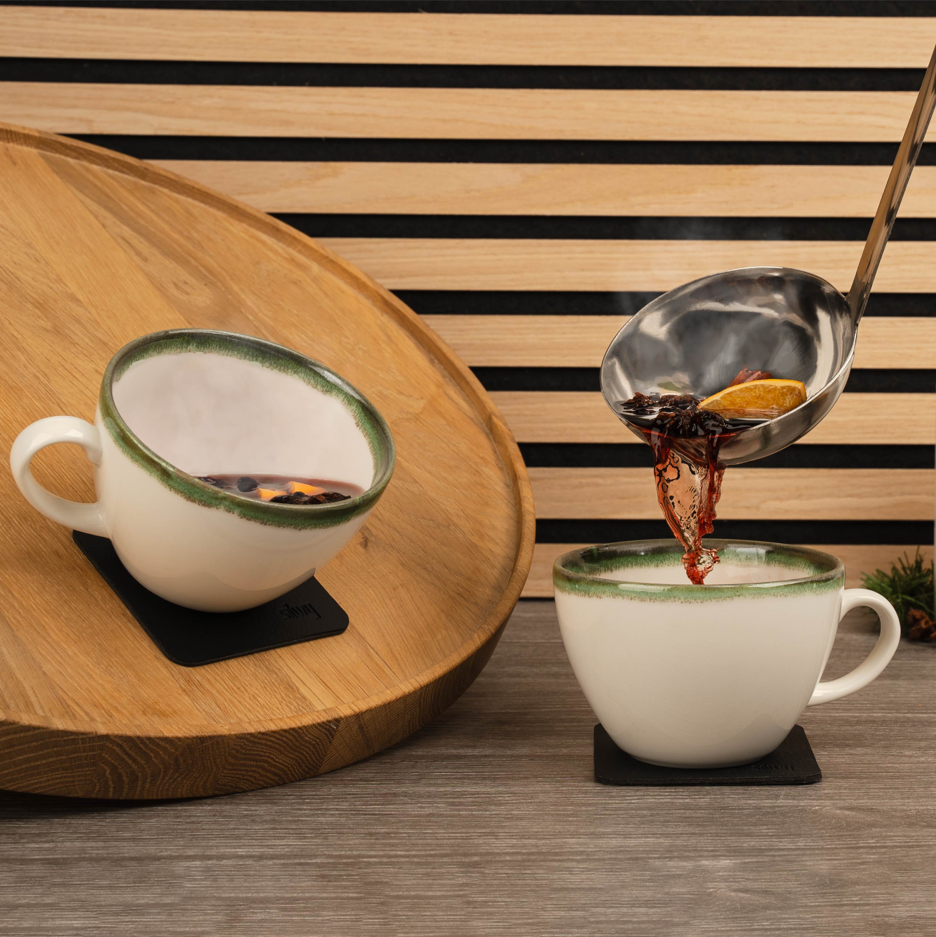 Magnetic porcelain cups are held in place by metallic nano-gel pads
