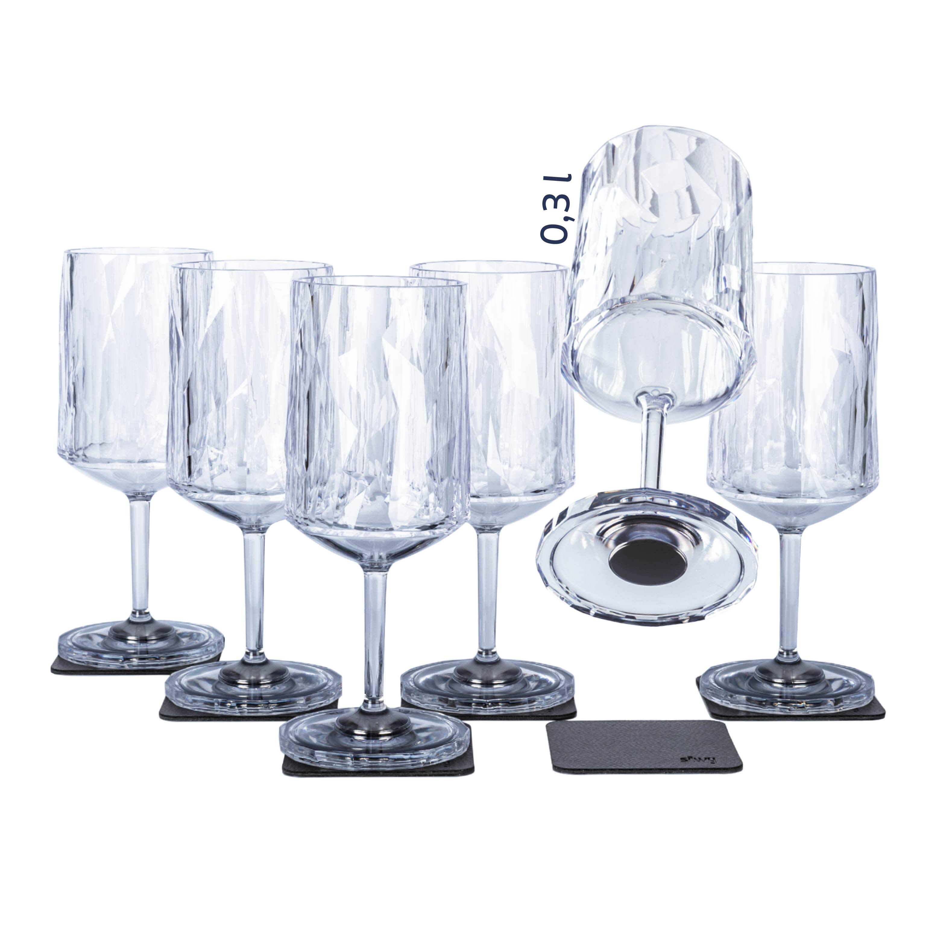 Magnetic plastic glasses wine on pads, cut-outs