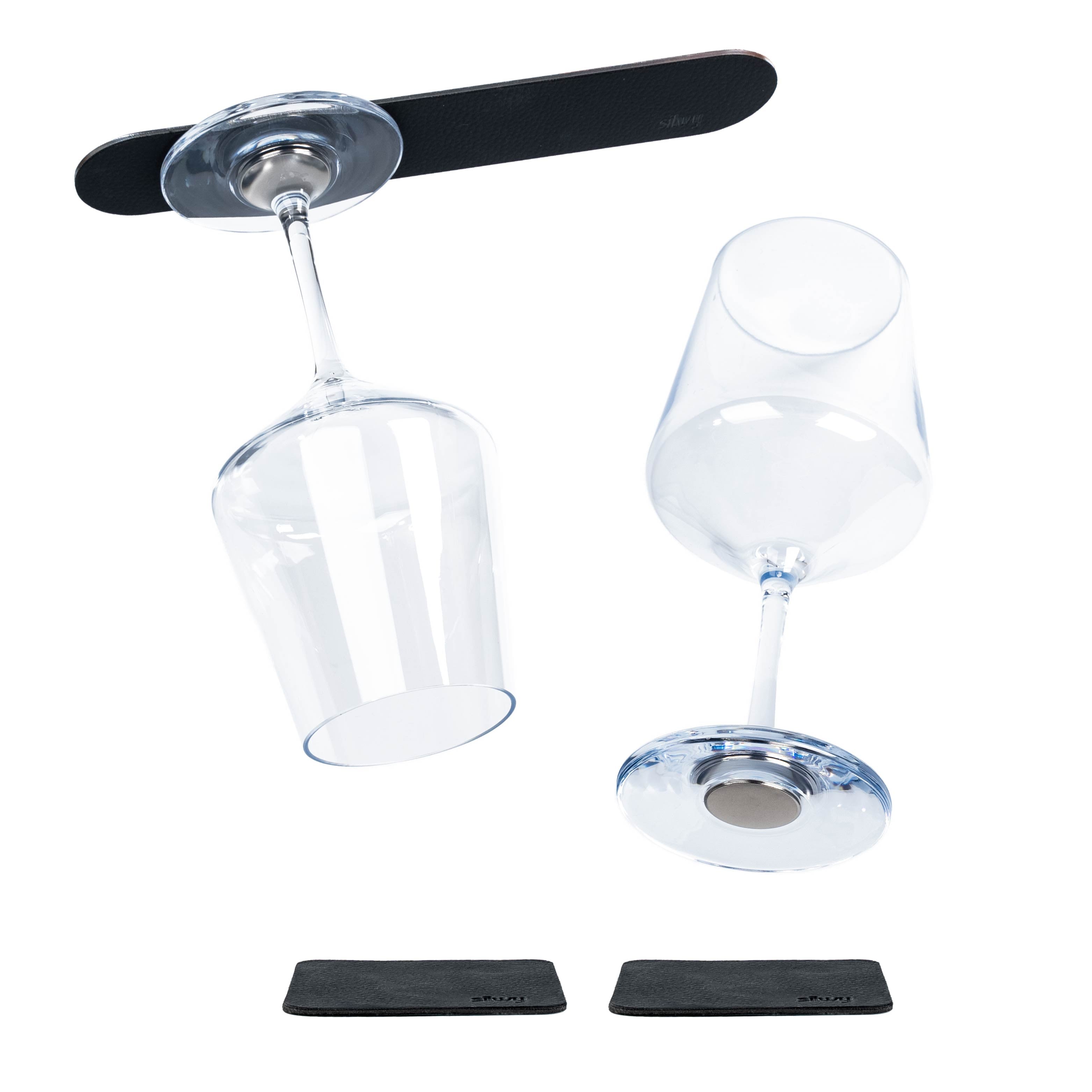 Magnetic crystal glasses wine incl. Metal nano gel pads in black and black Metal Strip 