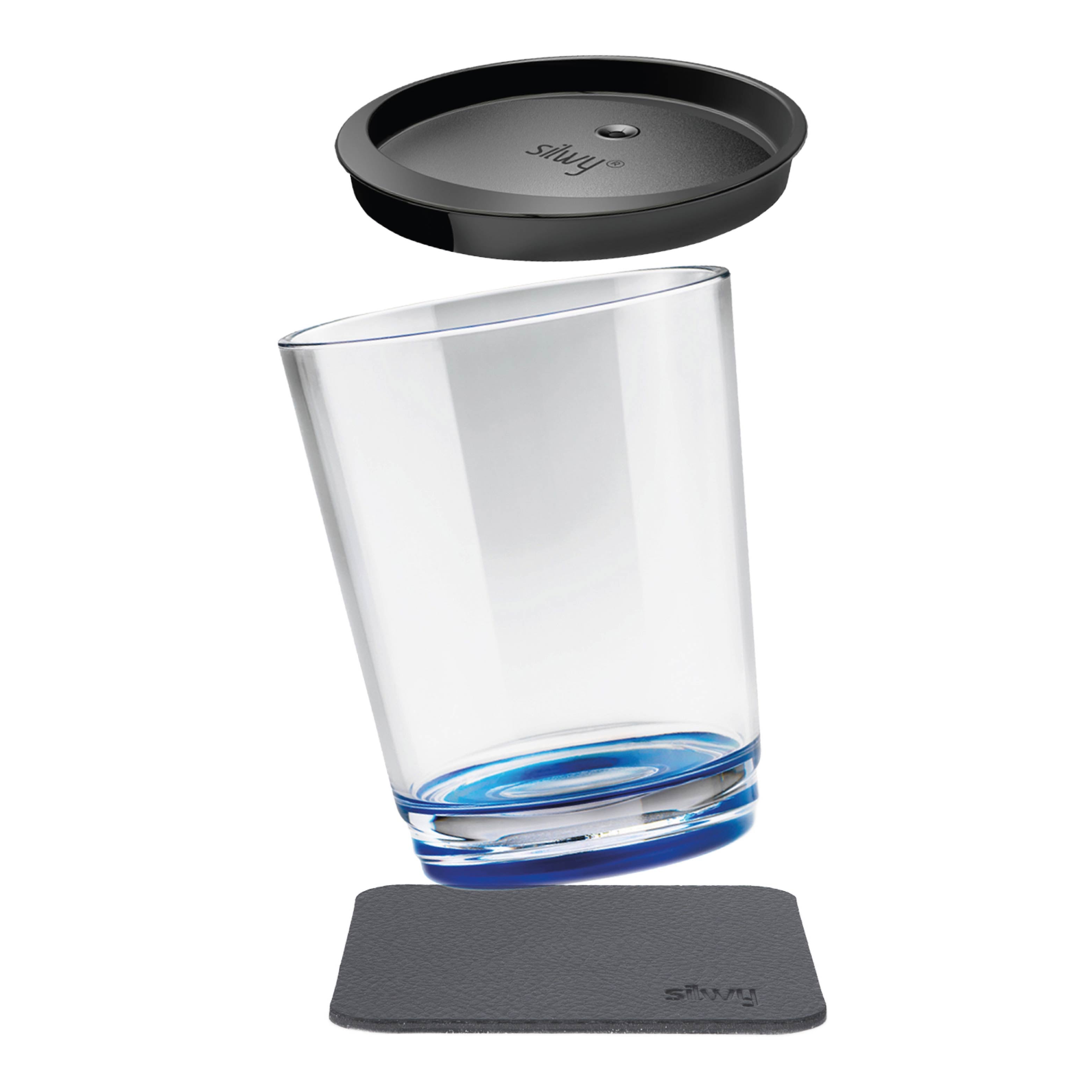 Magnetic drinking cup Triple blue with accompanying Metal-Nano-Gel-Pad in black 