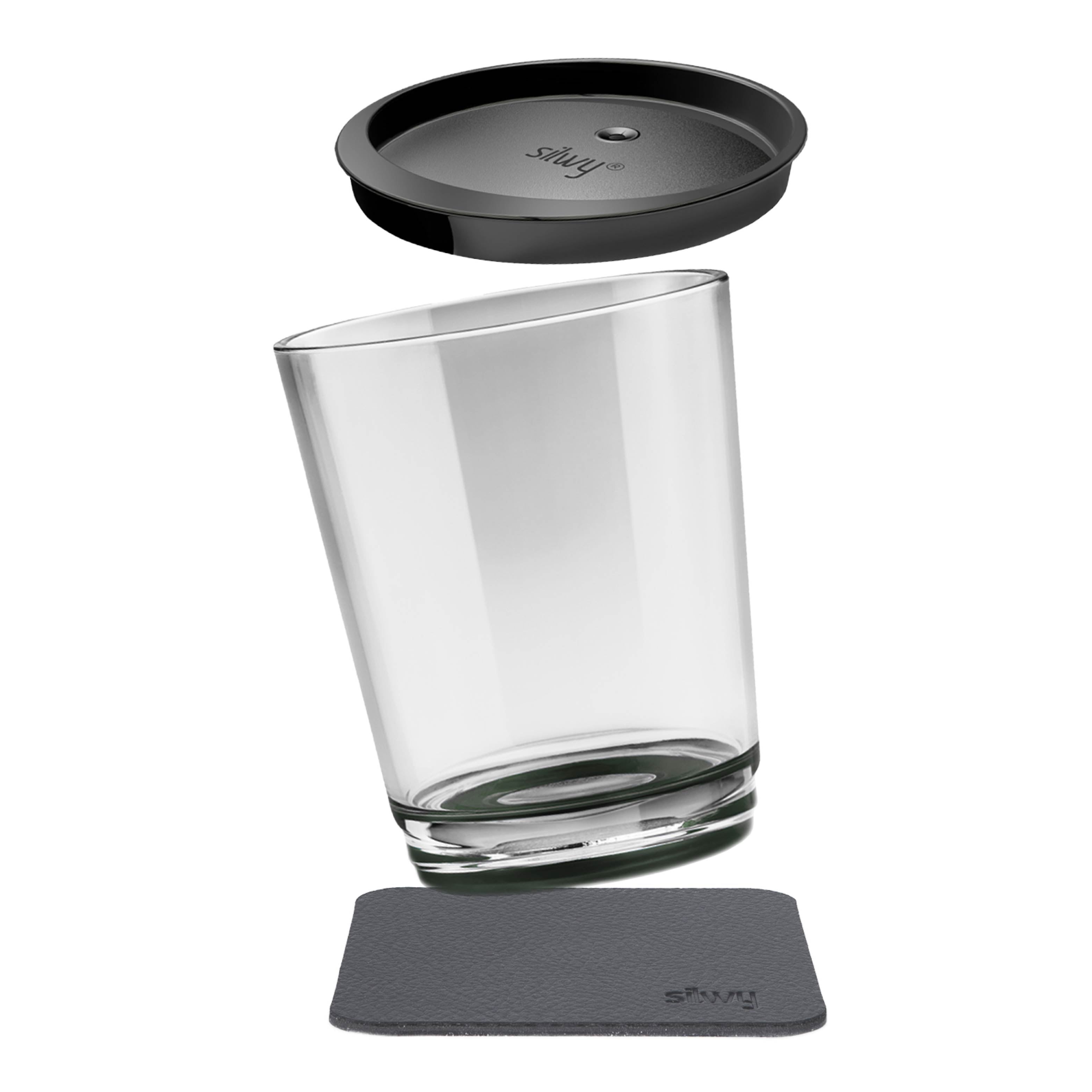 Magnetic drinking cup Black with accompanying Metal-Nano-Gel-Pad 