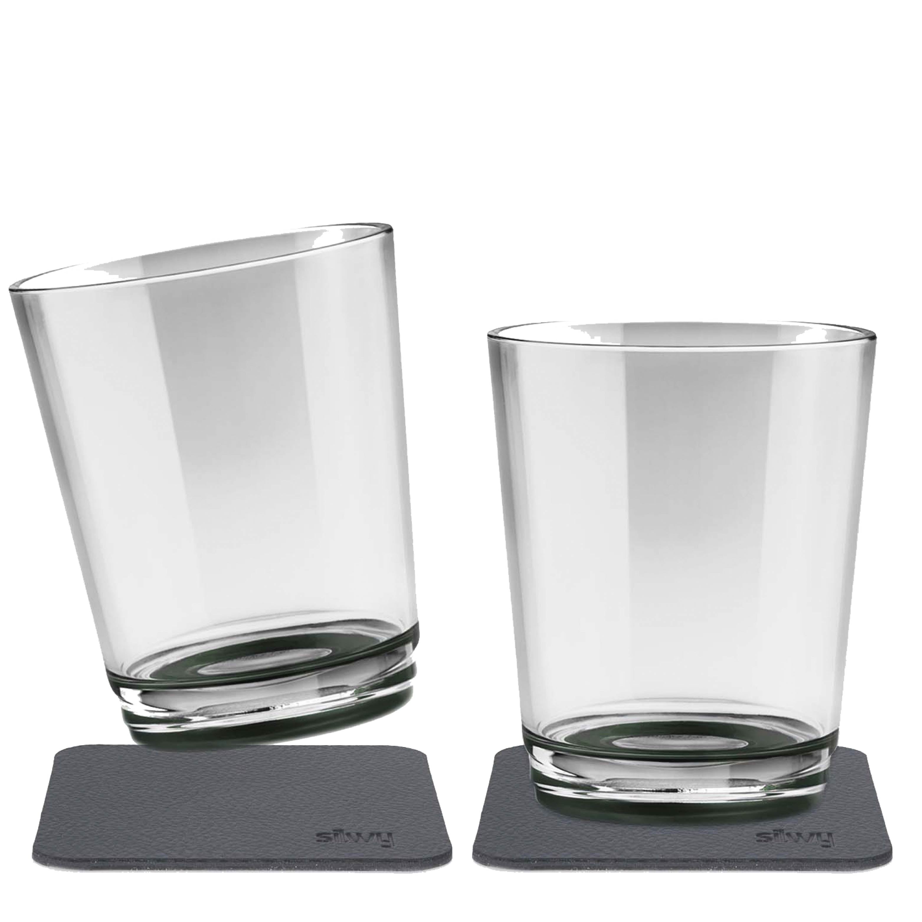 Magnetic glasses with black base and integrated magnet in the base as well as the corresponding Metal-Nano-Gel-Pads 