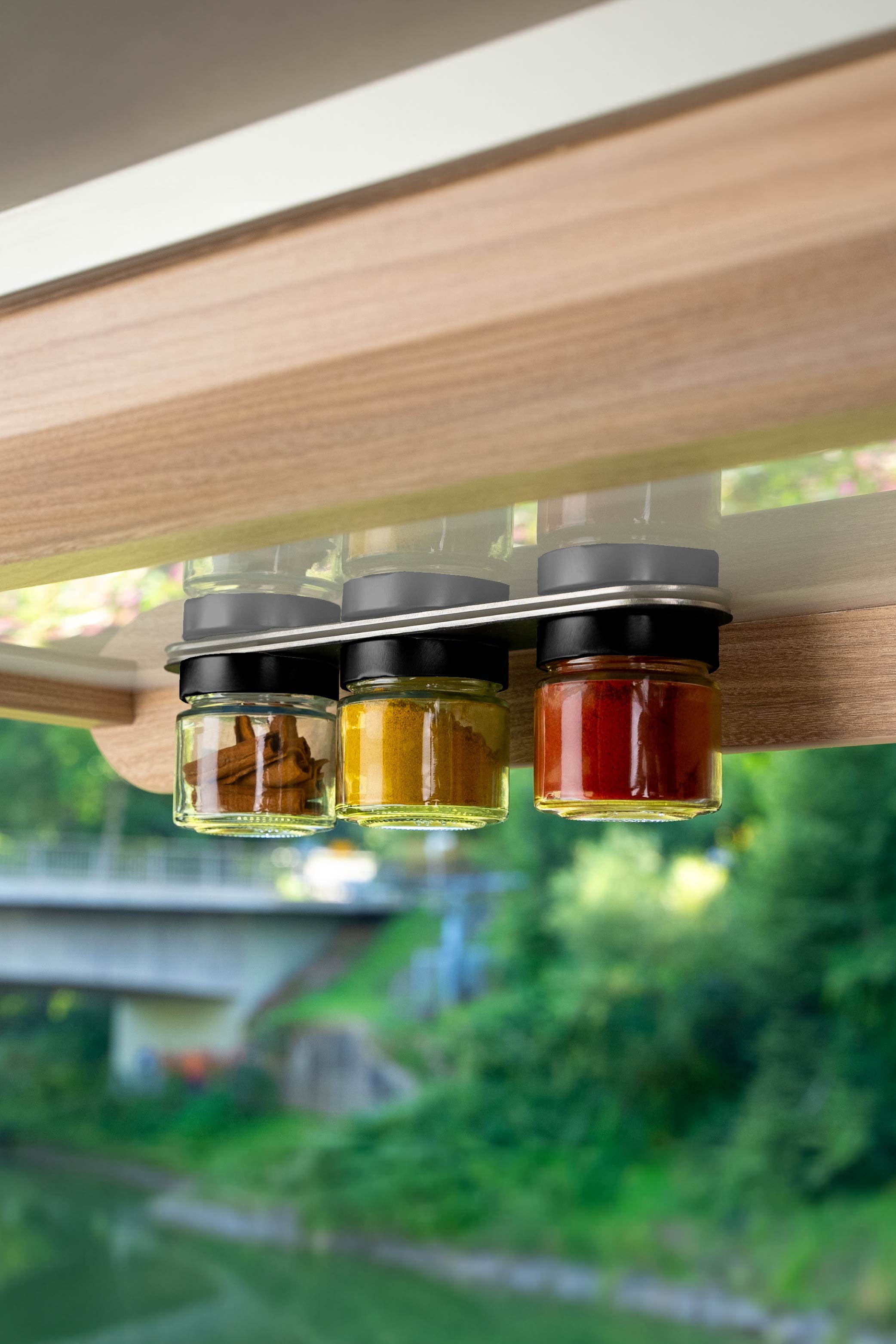 Magnetic deli jars fixed to bar