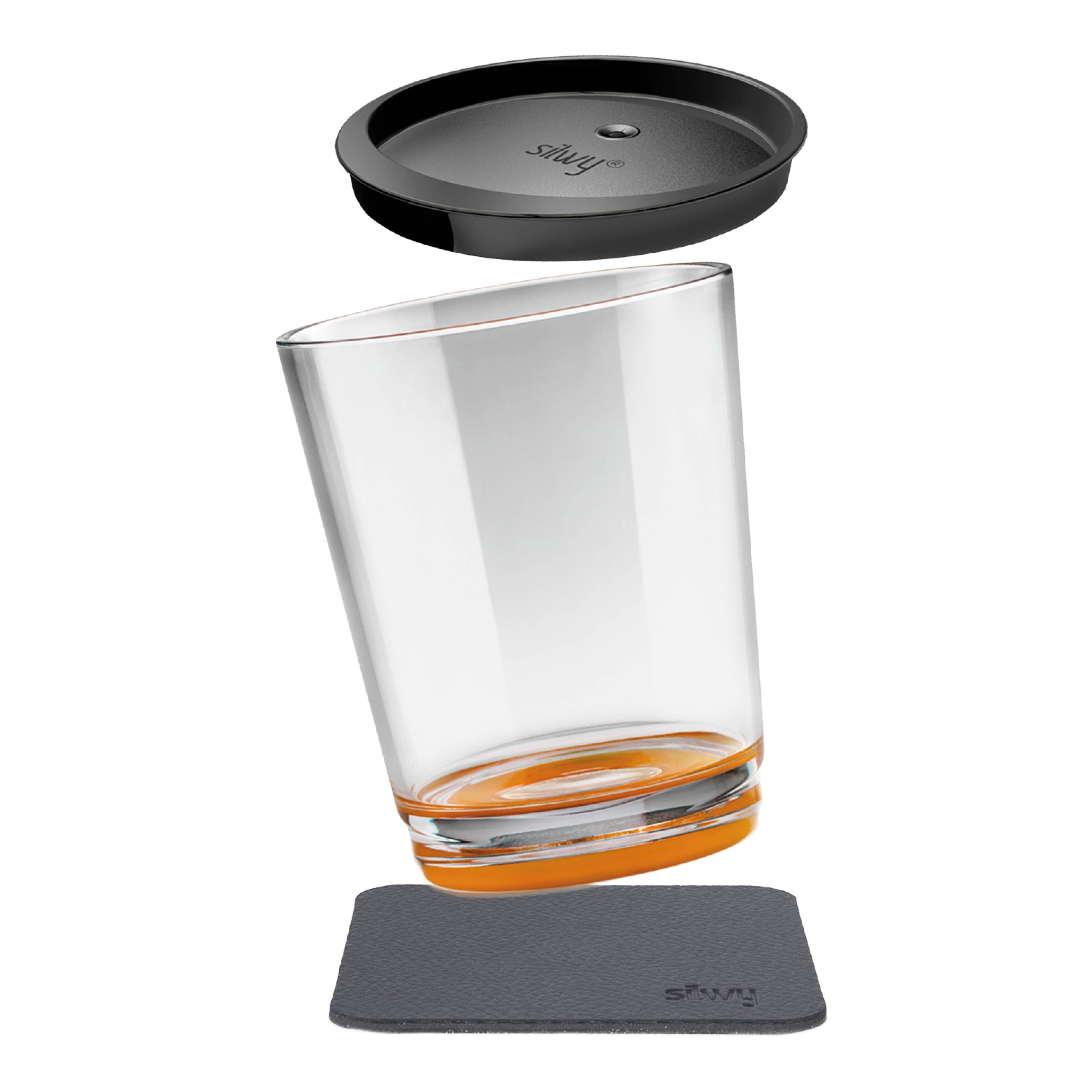 Magnetic drinking cup Triple Orange with accompanying Metal-Nano-Gel-Pad 