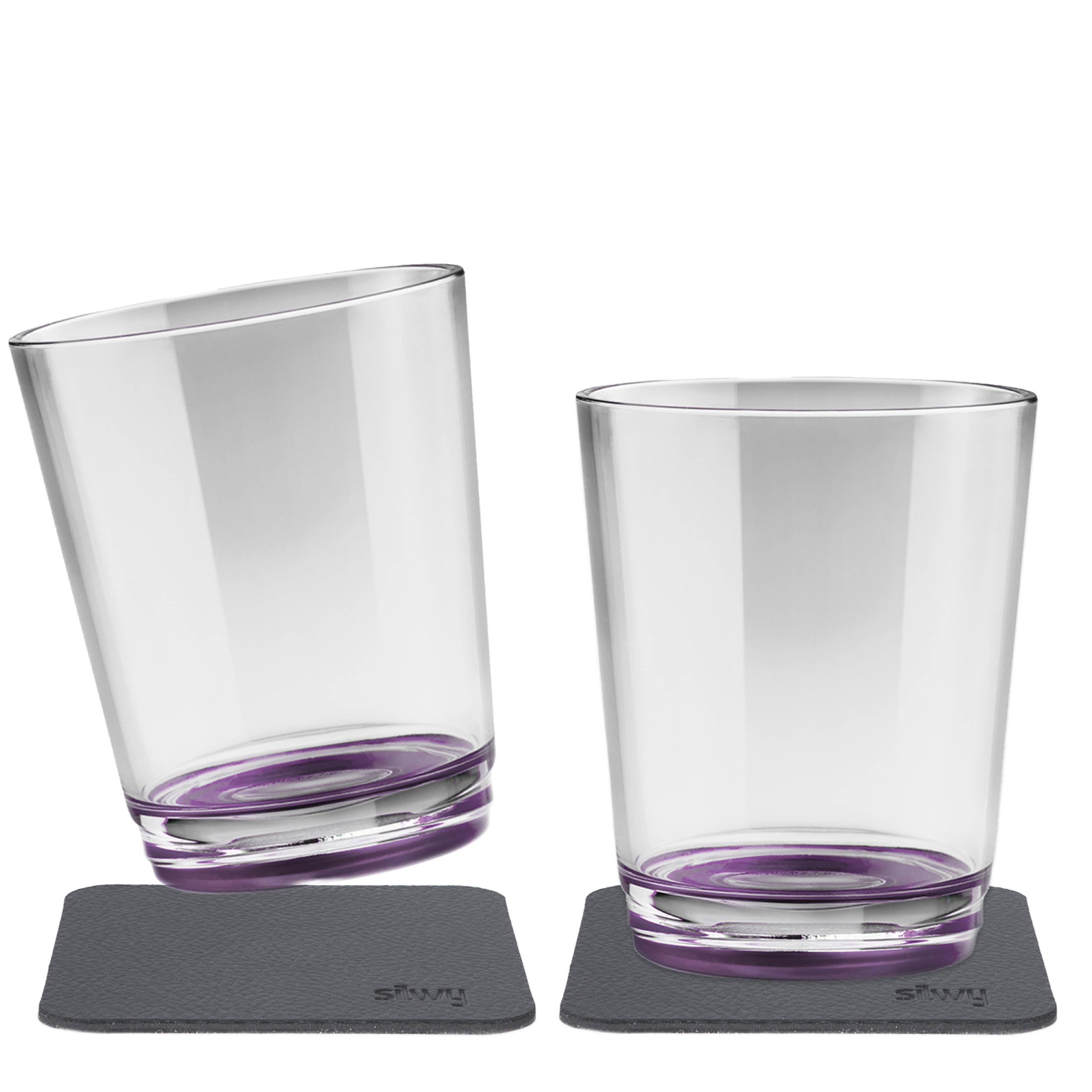 Magnetic glasses with purple base and integrated magnet in the base and the corresponding Metal nano gel pads 