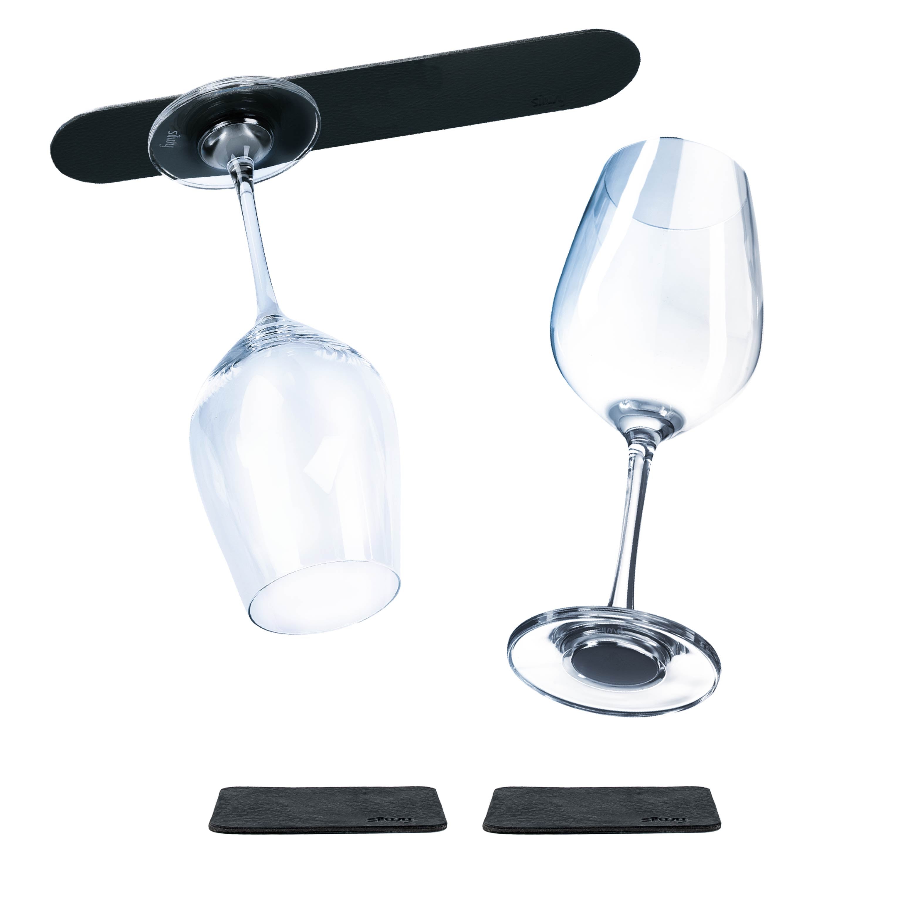 Magnetic crystal glasses wine incl. Metal Strip black and square metal nano-gel pads black 