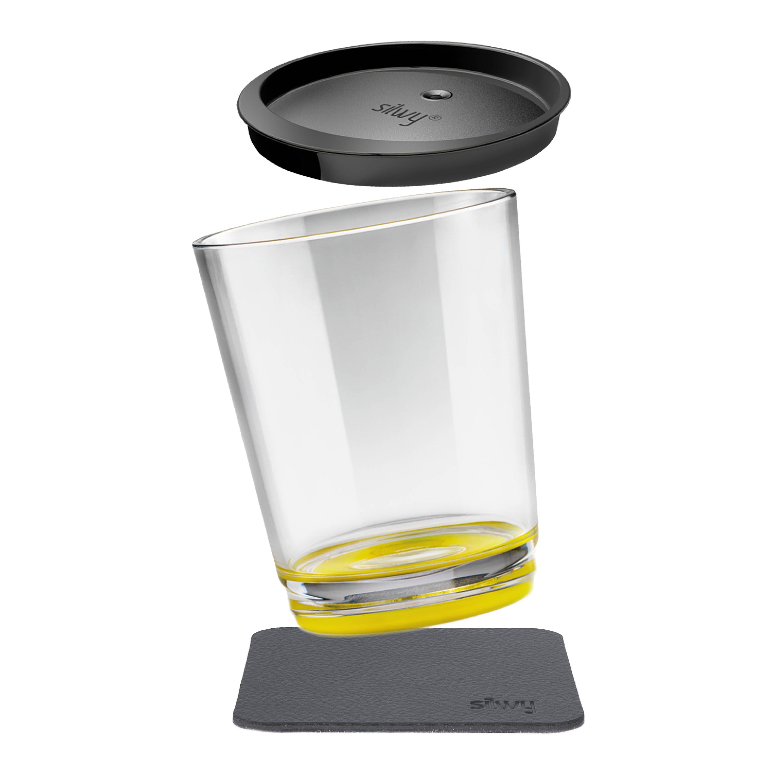 Magnetic drinking cup Triple Yellow with accompanying Metal-Nano-Gel-Pad 