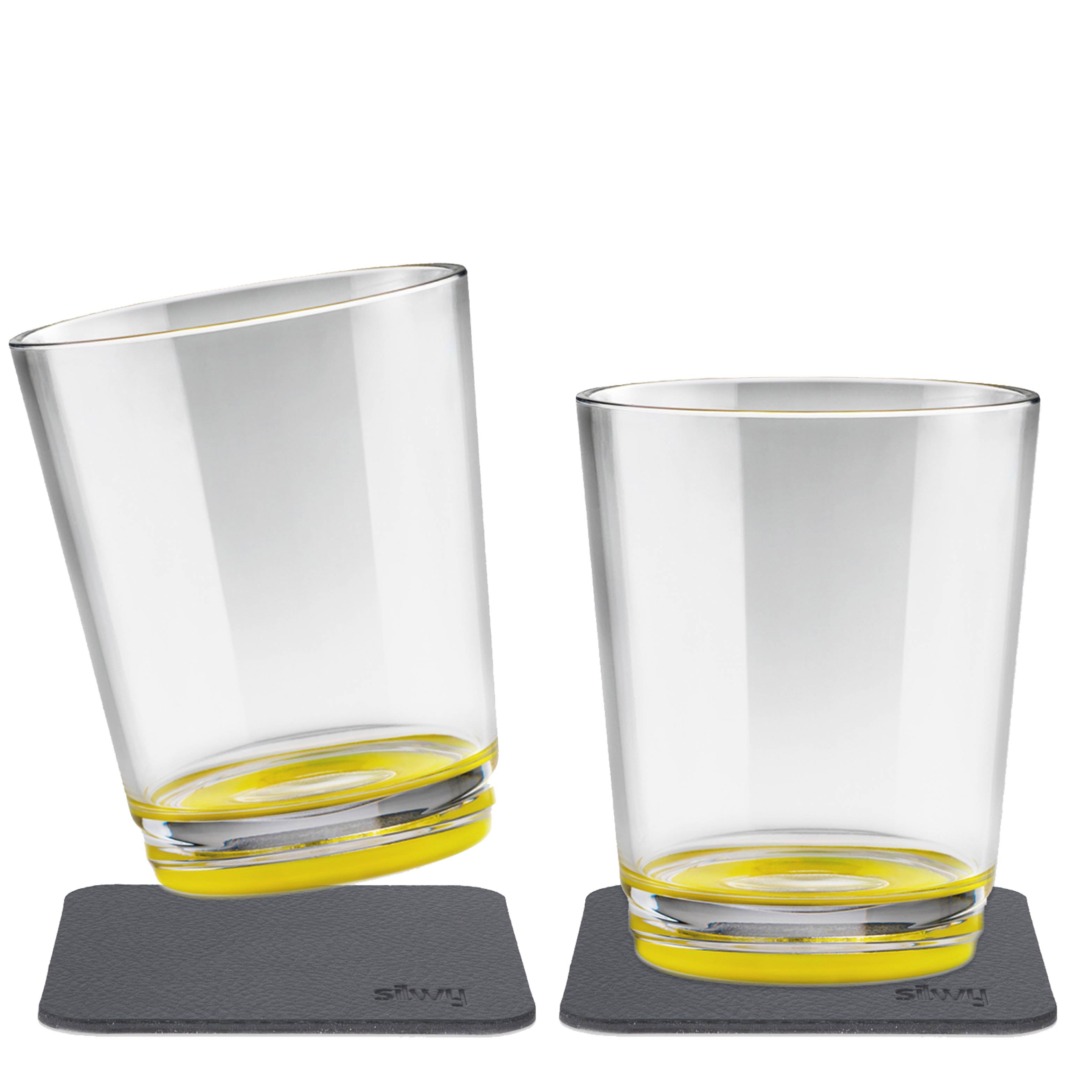 Magnetic glasses with yellow base and integrated magnet in the base and the corresponding Metal nano gel pads 