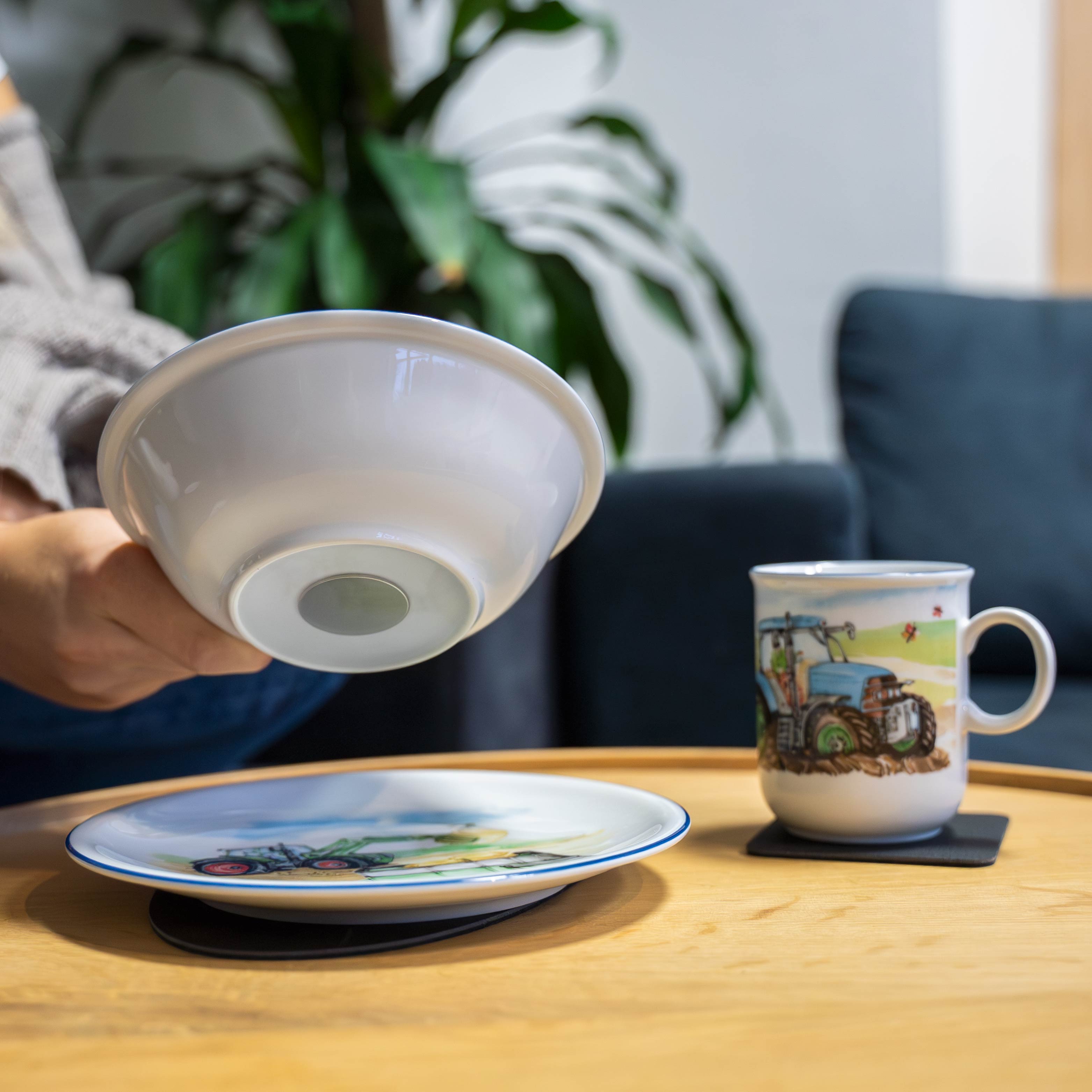 Primer plano de un imán en un cuenco de porcelana