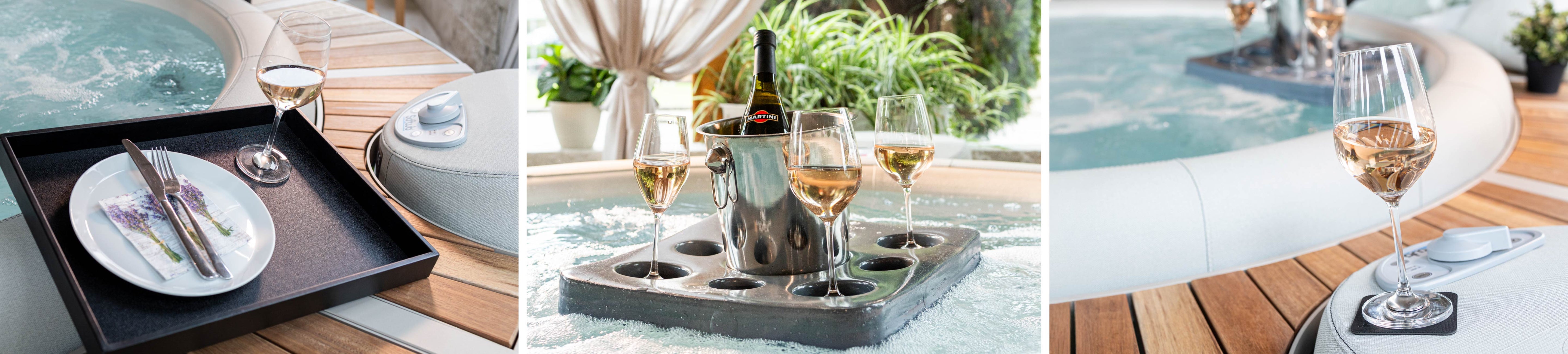1ère photo : Verre magnétiqueVerre en cristal vin, Assiette Magnétique sur Plateau Métallique. 2ème photo : Verres Magnétiques sur support métallique dans le bain à remous. 3ème photo : Verre magnétiqueVerre en cristal Vin sur plaque carrée Nano-Gel Pad Métallique, en arrière-plan Verres Magnétiques sur support métallique dans le bain à remous. 