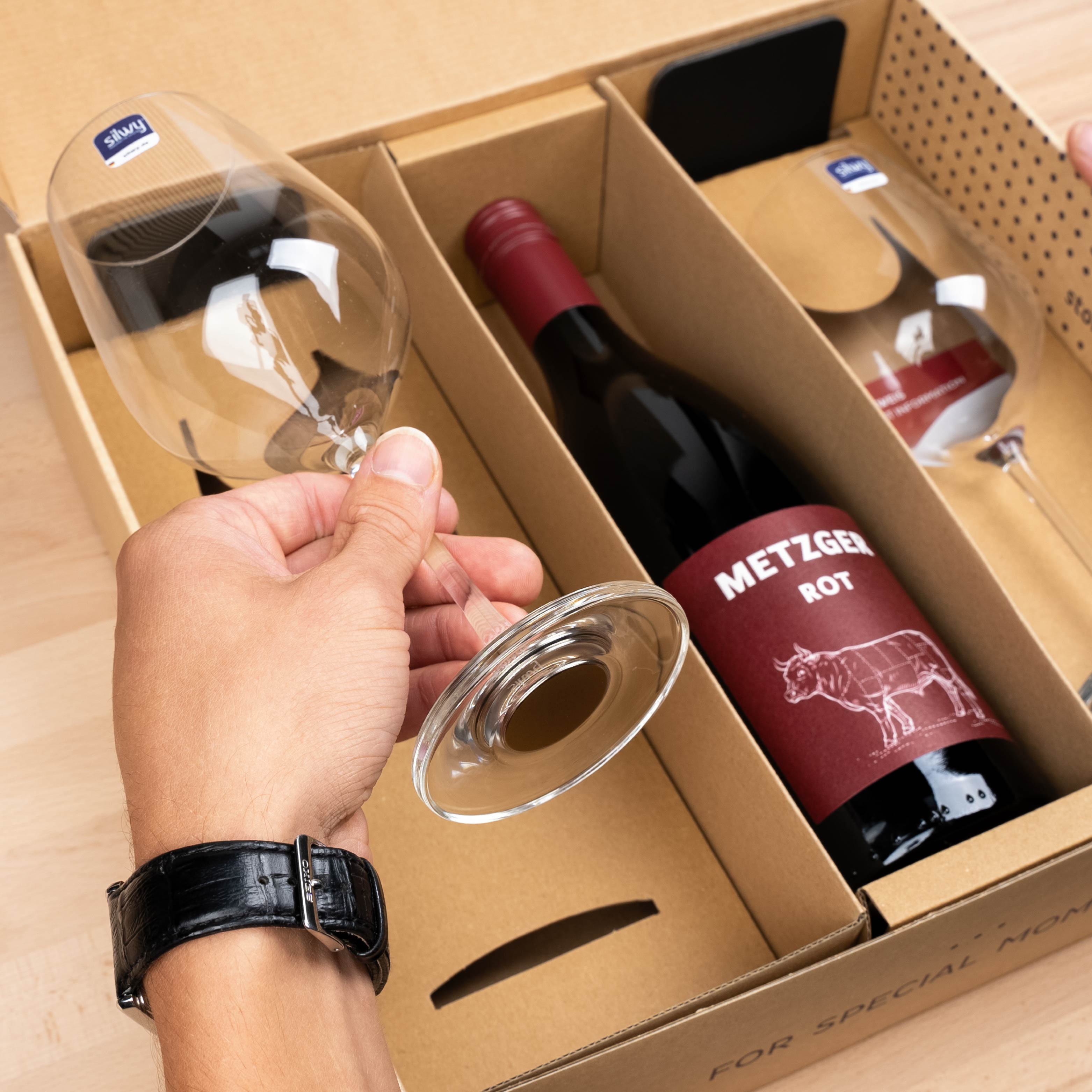 Boîte Cadeau Magnet-VerresVerres en cristal Vin et vin "Metzger Rouge 