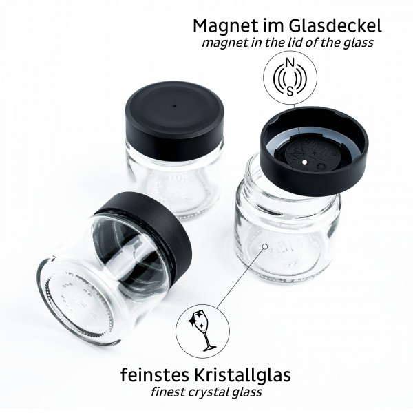 Feinkost-Magnetgläser BLACK &amp; CLASSY 125 ml inkl. Streueinsätze